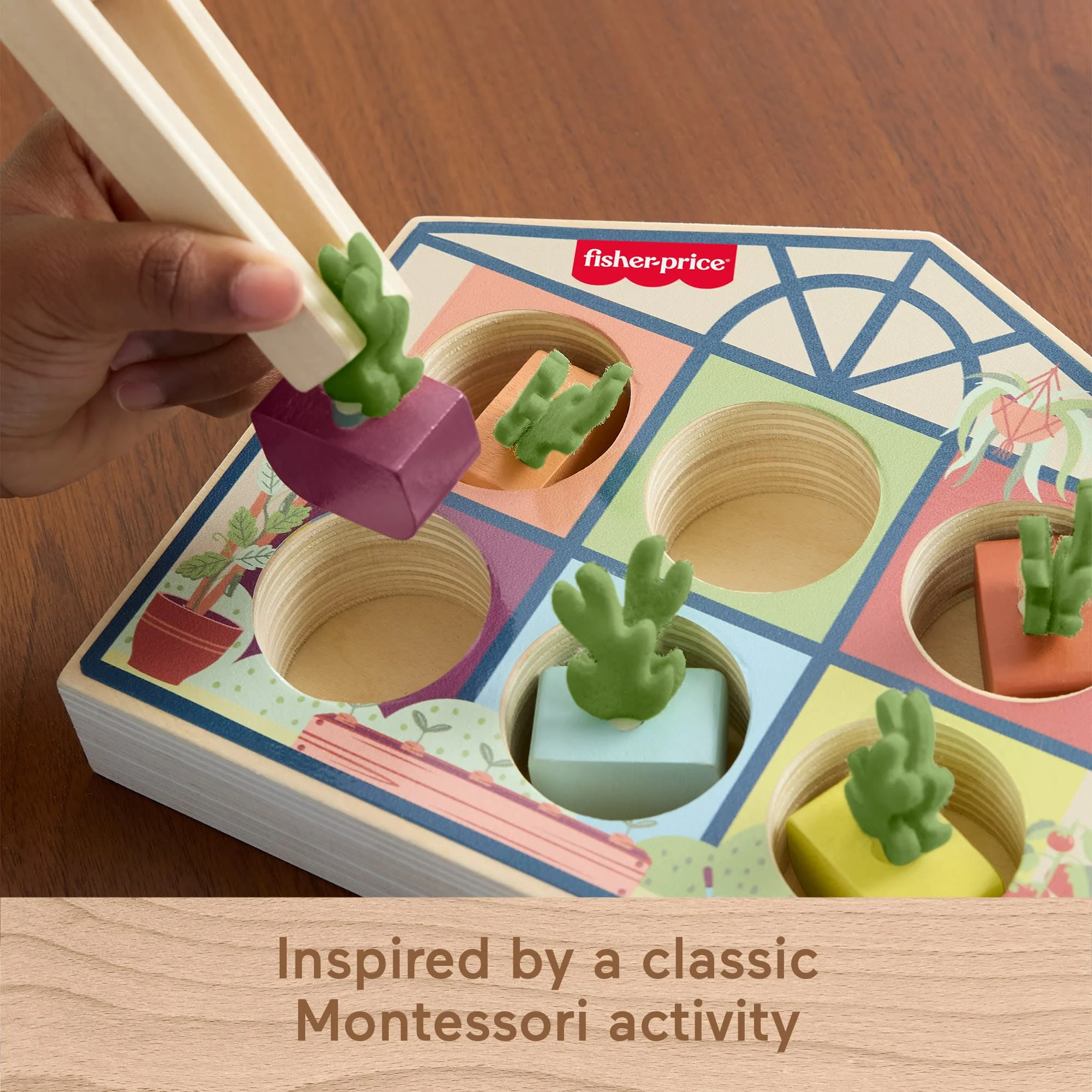 Fisher-Price Tiny Garden Wooden Sorting Greenhouse Activity Toy For Preschool Kids - Image 4