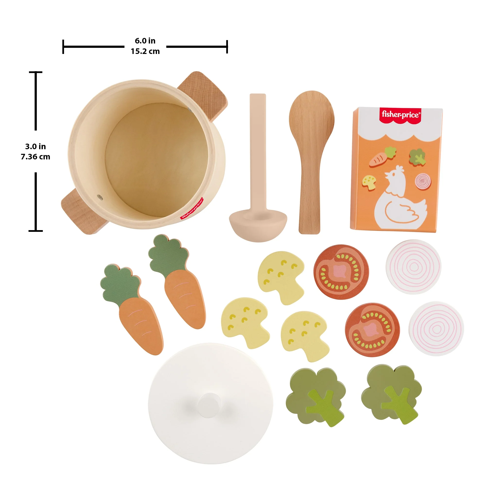 Fisher-Price Tiny Garden Wooden Veggie Soup Pretend Kitchen Play Set For Kids, 16 Wood Pieces - Image 6