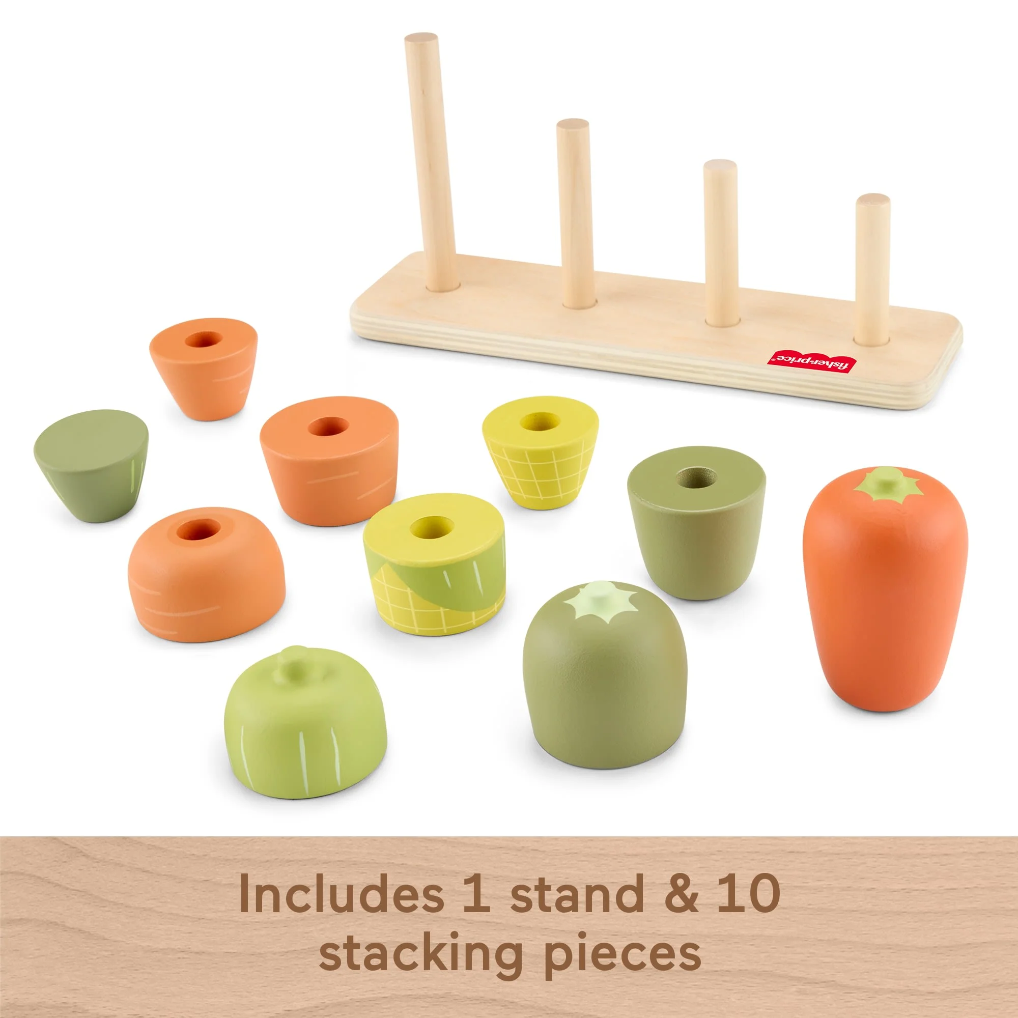 Fisher-Price Tiny Garden Wooden Veggie Stacker Toddler Activity Toy, 11 Wood Pieces - Image 5