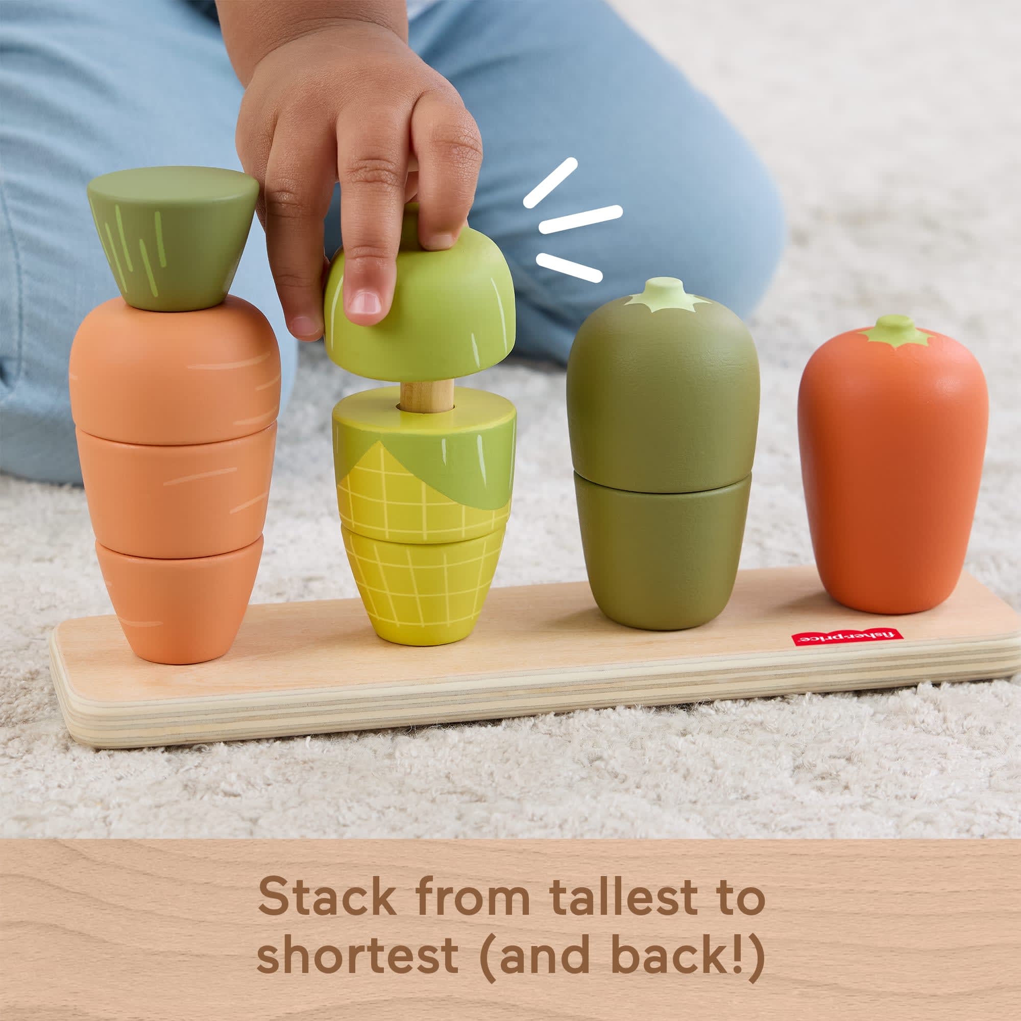Fisher-Price Tiny Garden Wooden Veggie Stacker Toddler Activity Toy, 11 Wood Pieces - Image 4