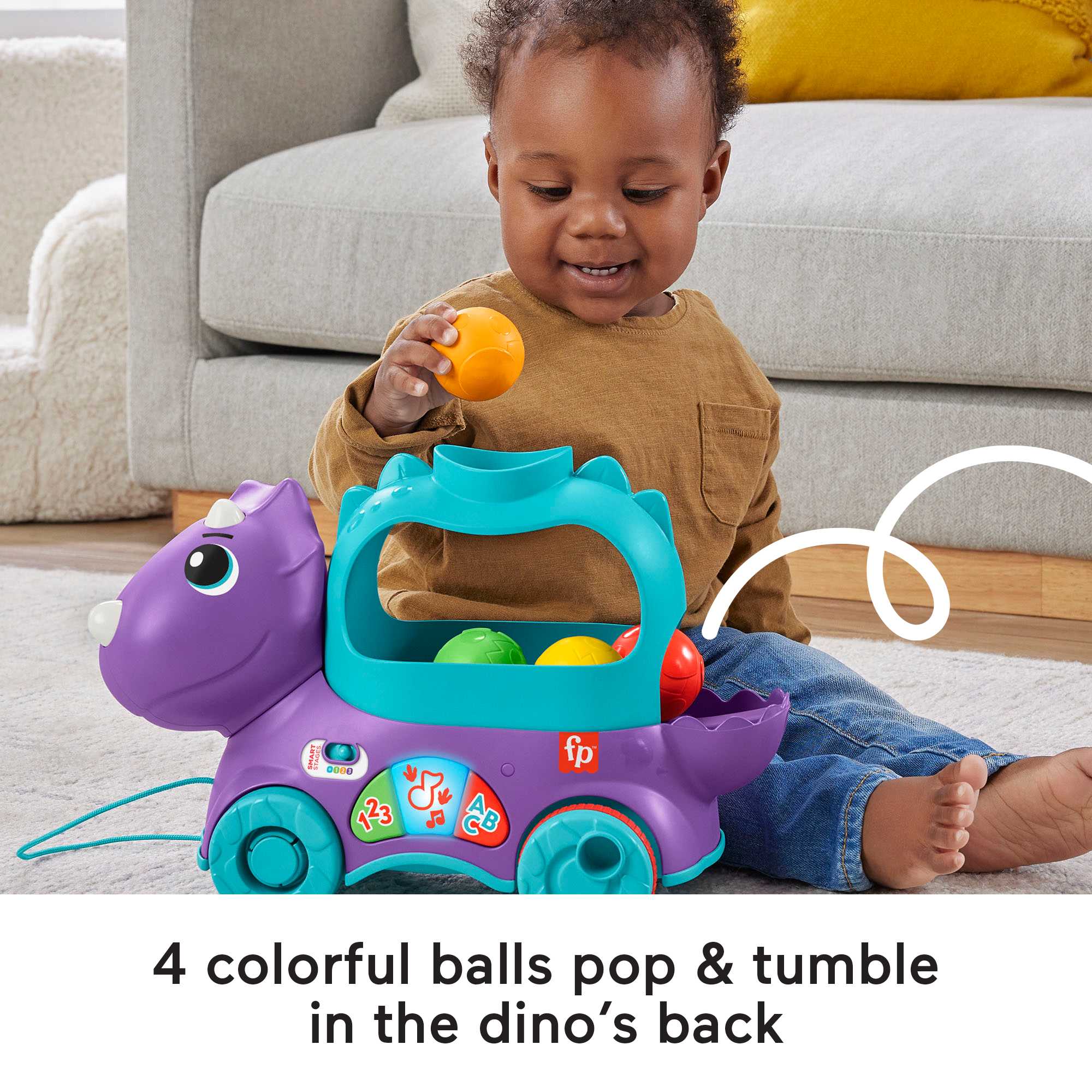 Fisher-Price Toddler Learning Toy, Dinosaur Pull Toy English & French Version, Poppin’ Triceratops - Image 3