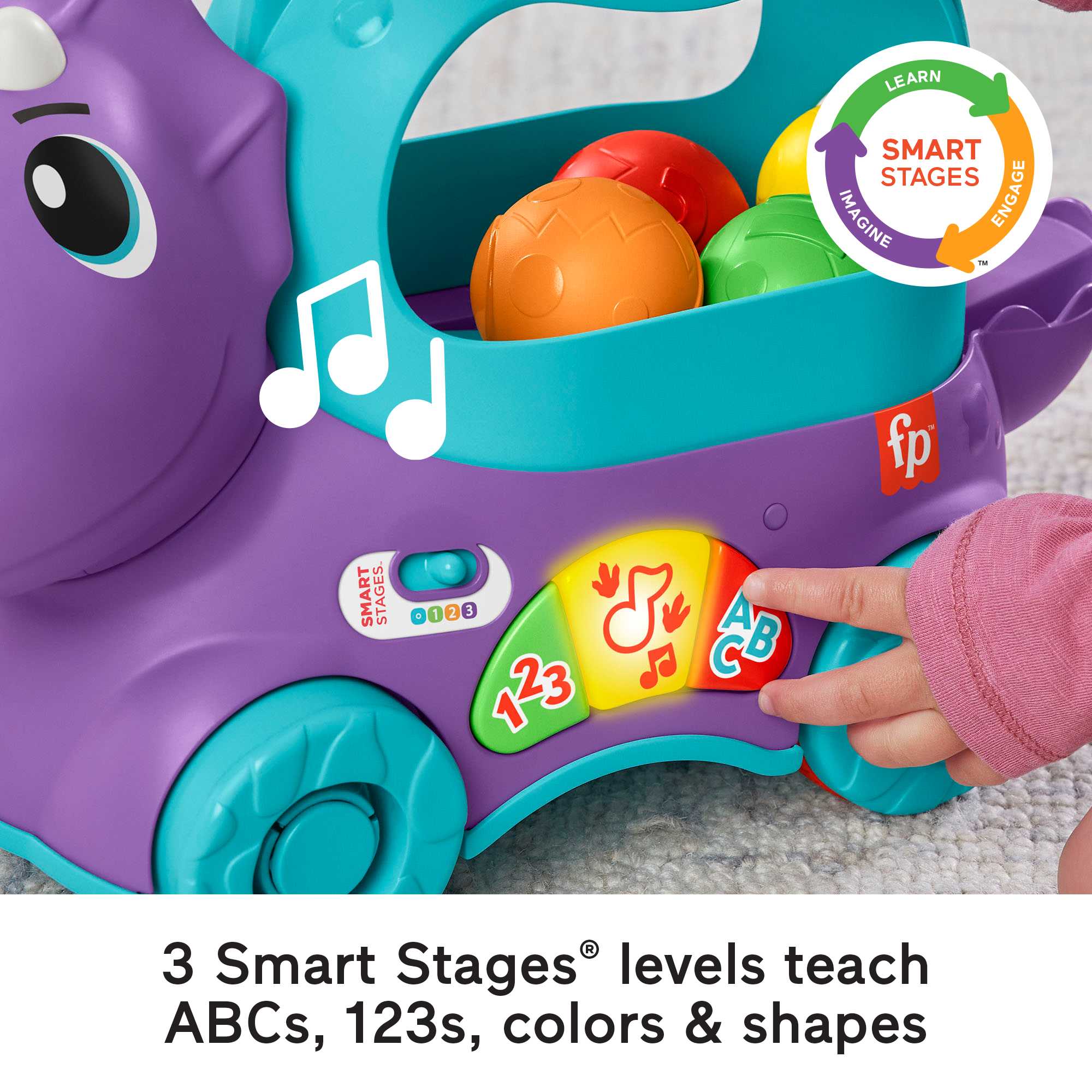 Fisher-Price Toddler Learning Toy, Dinosaur Pull Toy English & French Version, Poppin’ Triceratops - Image 4