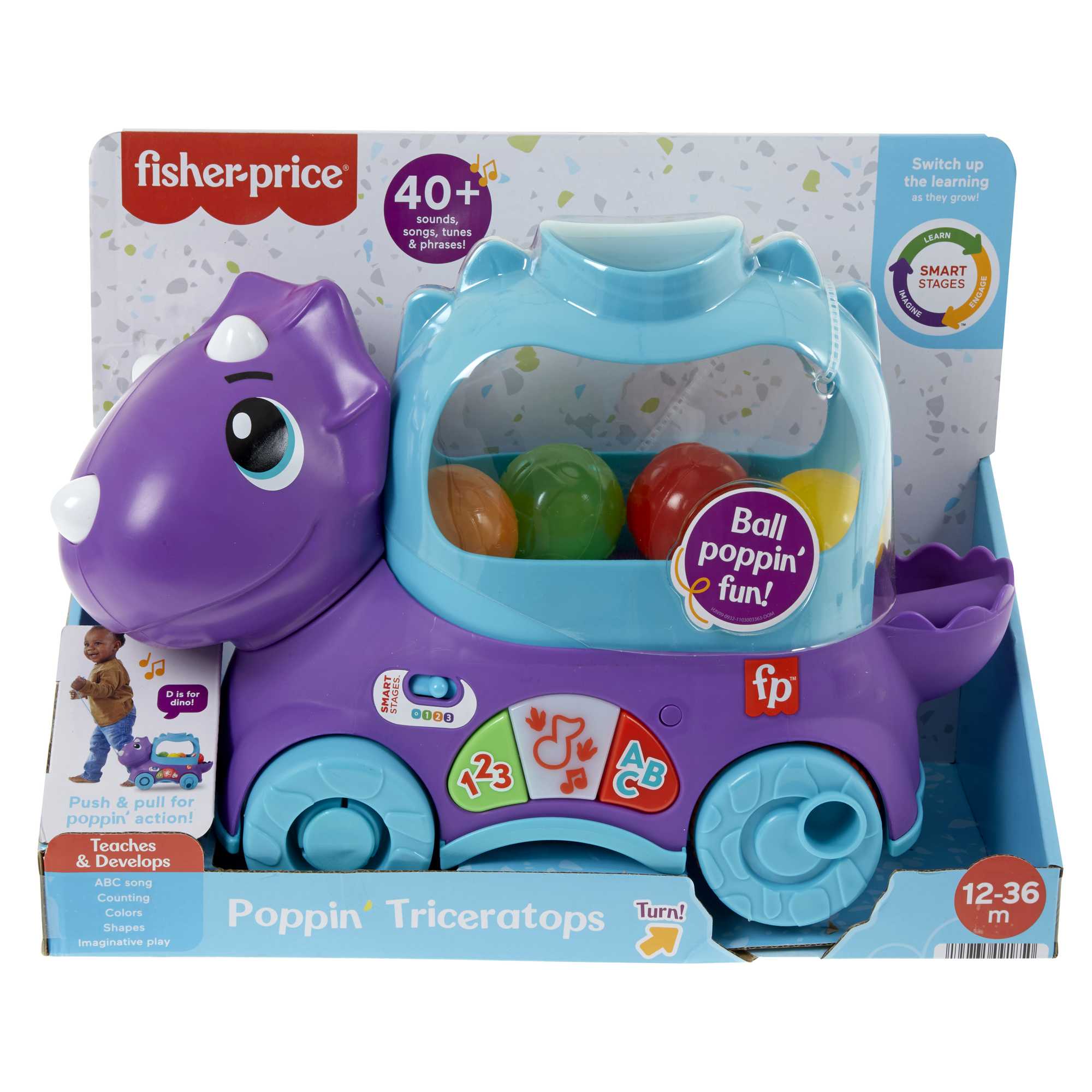 Fisher-Price Toddler Learning Toy, Dinosaur Pull Toy English & French Version, Poppin’ Triceratops - Image 6