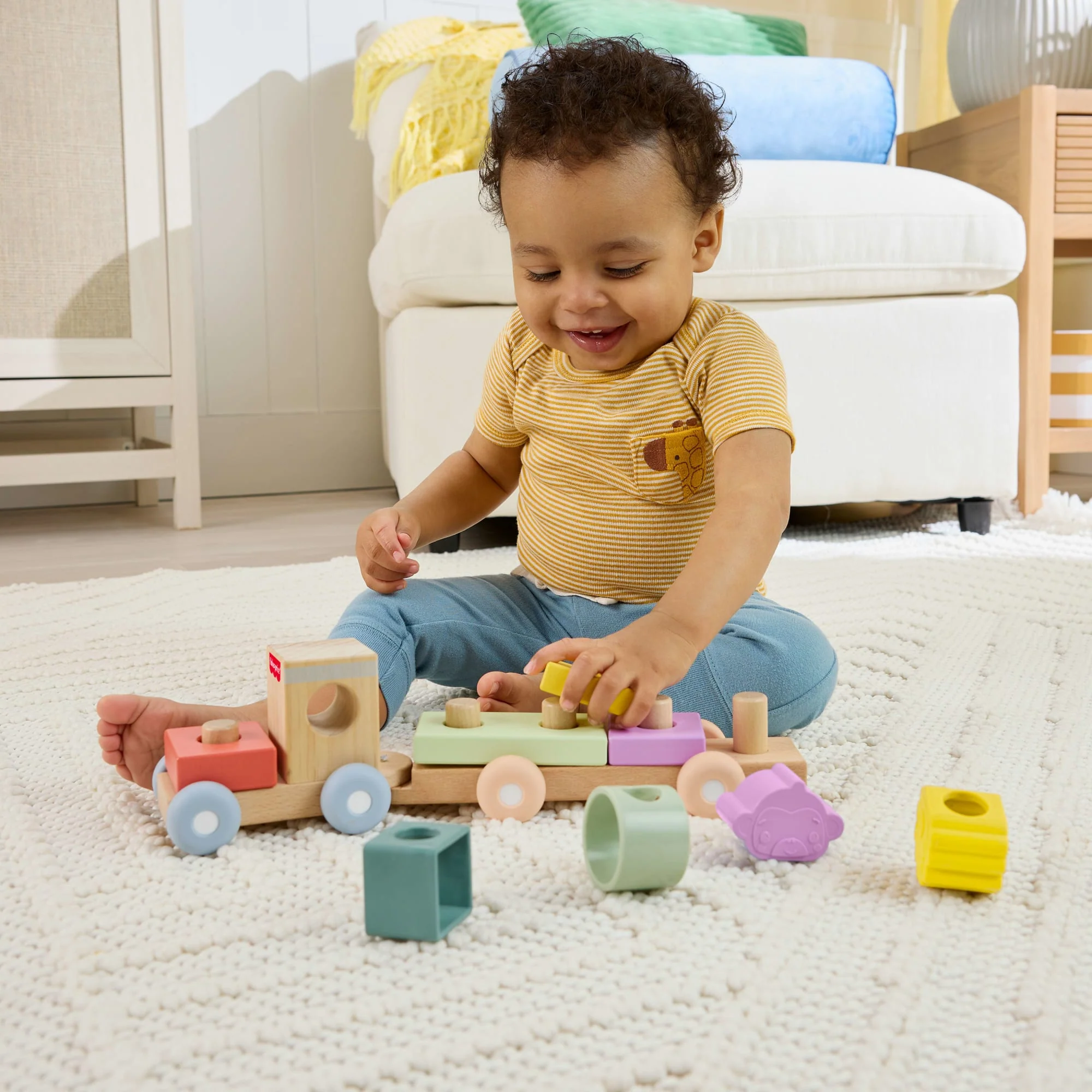 Fisher-Price-Train à Empiler en Bois et Silicone-Jouet D’Activités de 9 Pièces - Image 3