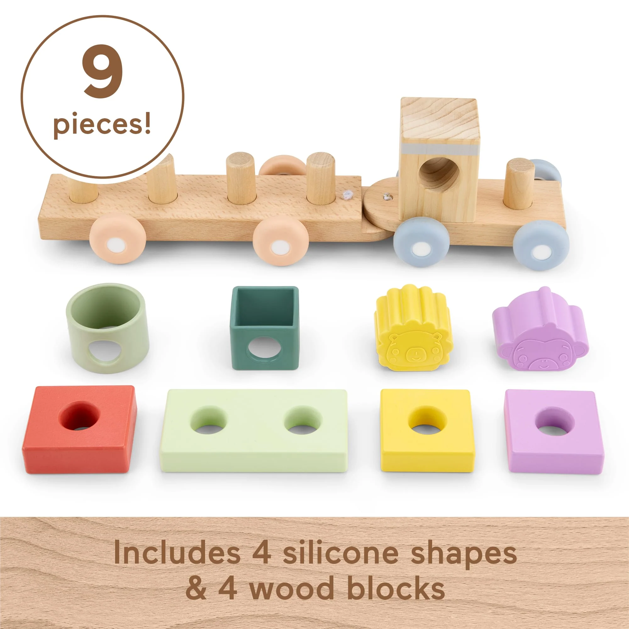 Fisher-Price Wood And Silicone Stacking Train, 9-Piece Baby & Toddler Activity Toy - Image 5