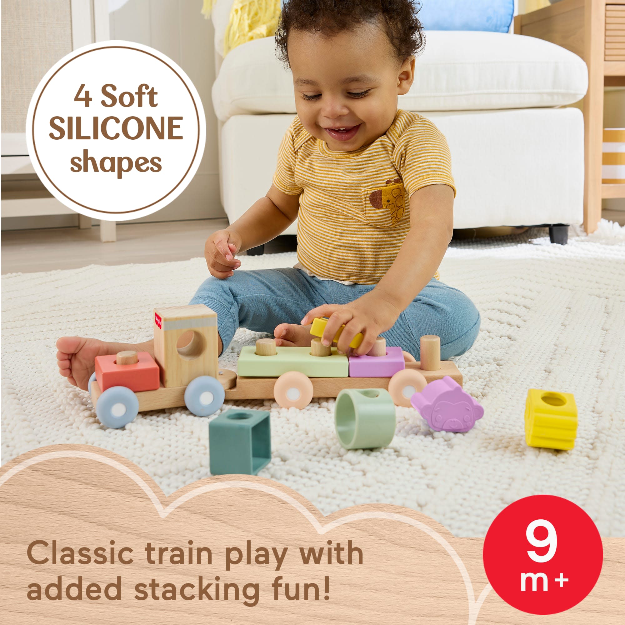 Fisher-Price Wood And Silicone Stacking Train, 9-Piece Baby & Toddler Activity Toy - Image 3