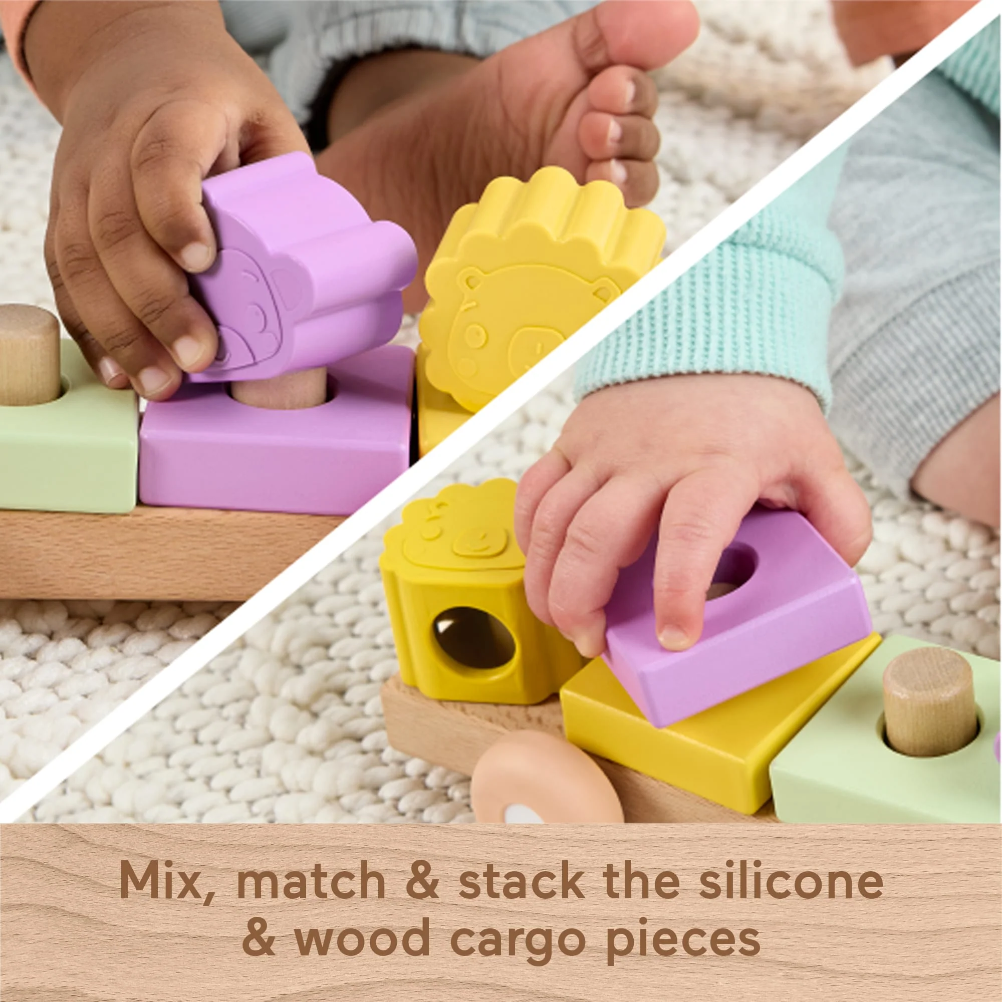 Fisher-Price Wood And Silicone Stacking Train, 9-Piece Baby & Toddler Activity Toy - Image 4