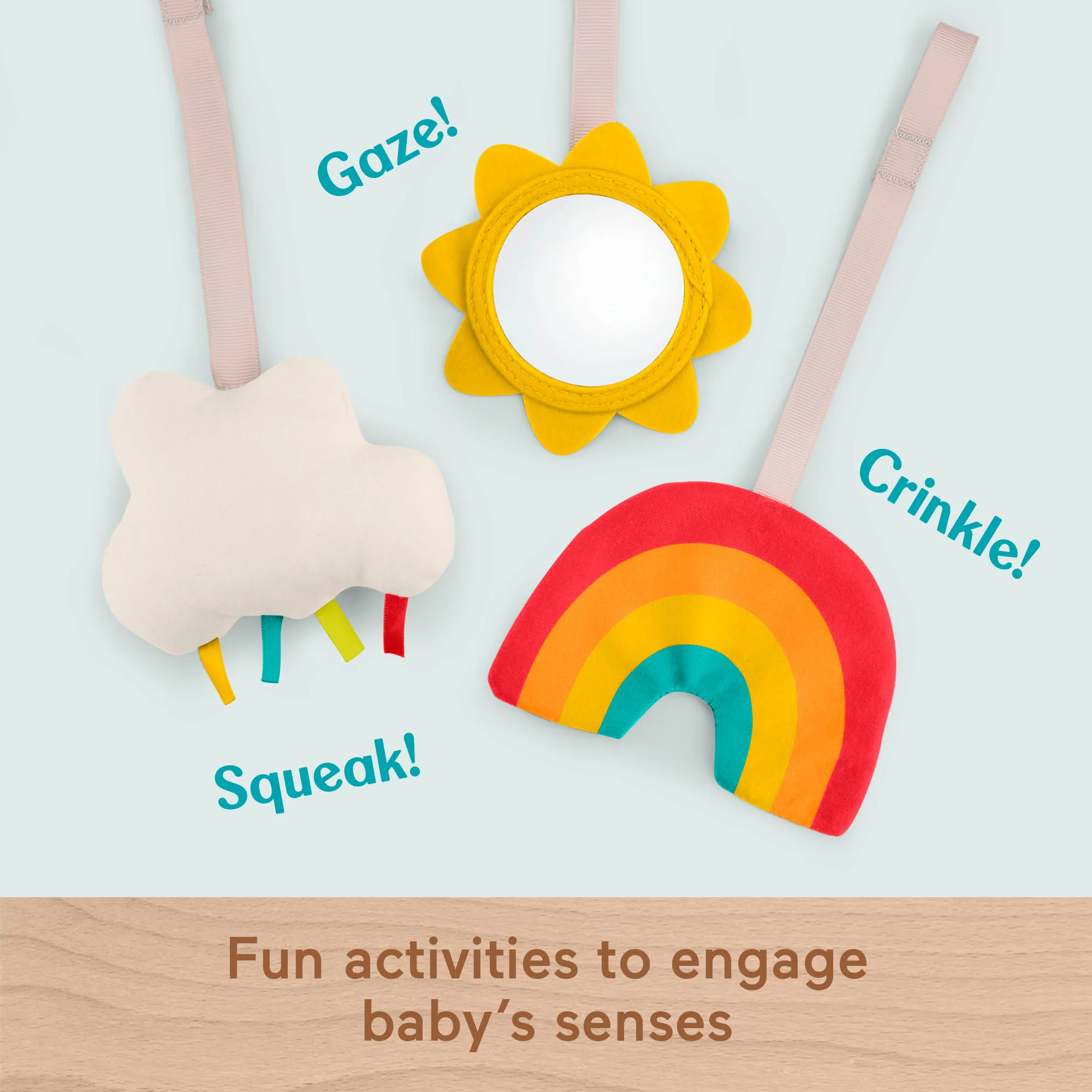 Fisher-Price Wooden Activity Gym, Wood Frame With 3 Sensory Toys & Mat For Newborn Babies - Image 5