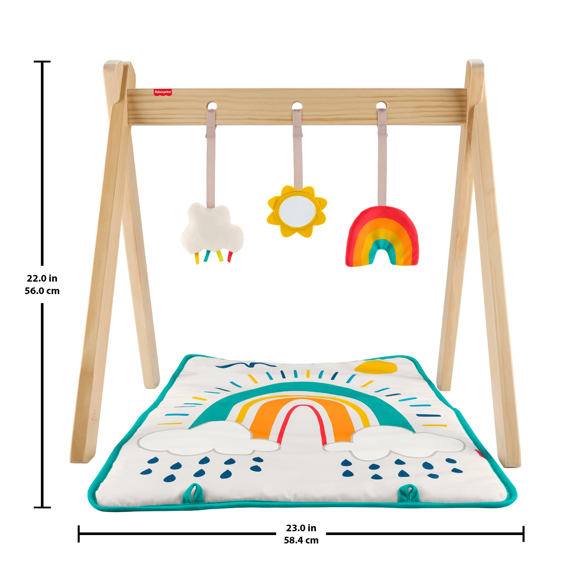 Fisher-Price Wooden Activity Gym, Wood Frame With 3 Sensory Toys & Mat For Newborn Babies - Image 6