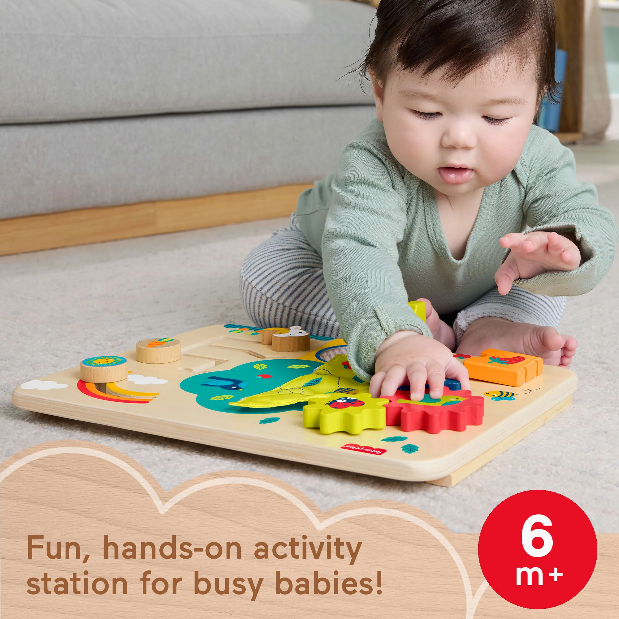 Fisher-Price Wooden Activity Station Baby Busy Board Toy For Developmental Play, 1 Wood Piece - Image 2