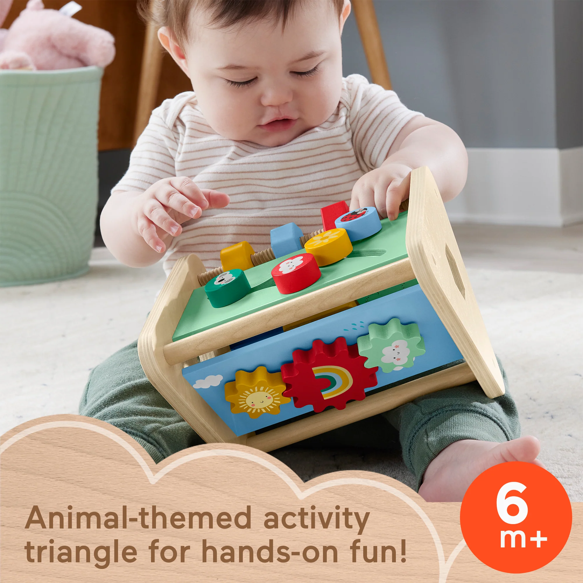 Fisher-Price Wooden Activity Triangle, 3-Sided Fine Motor Toy For Baby, 1 Wood Piece - Image 2