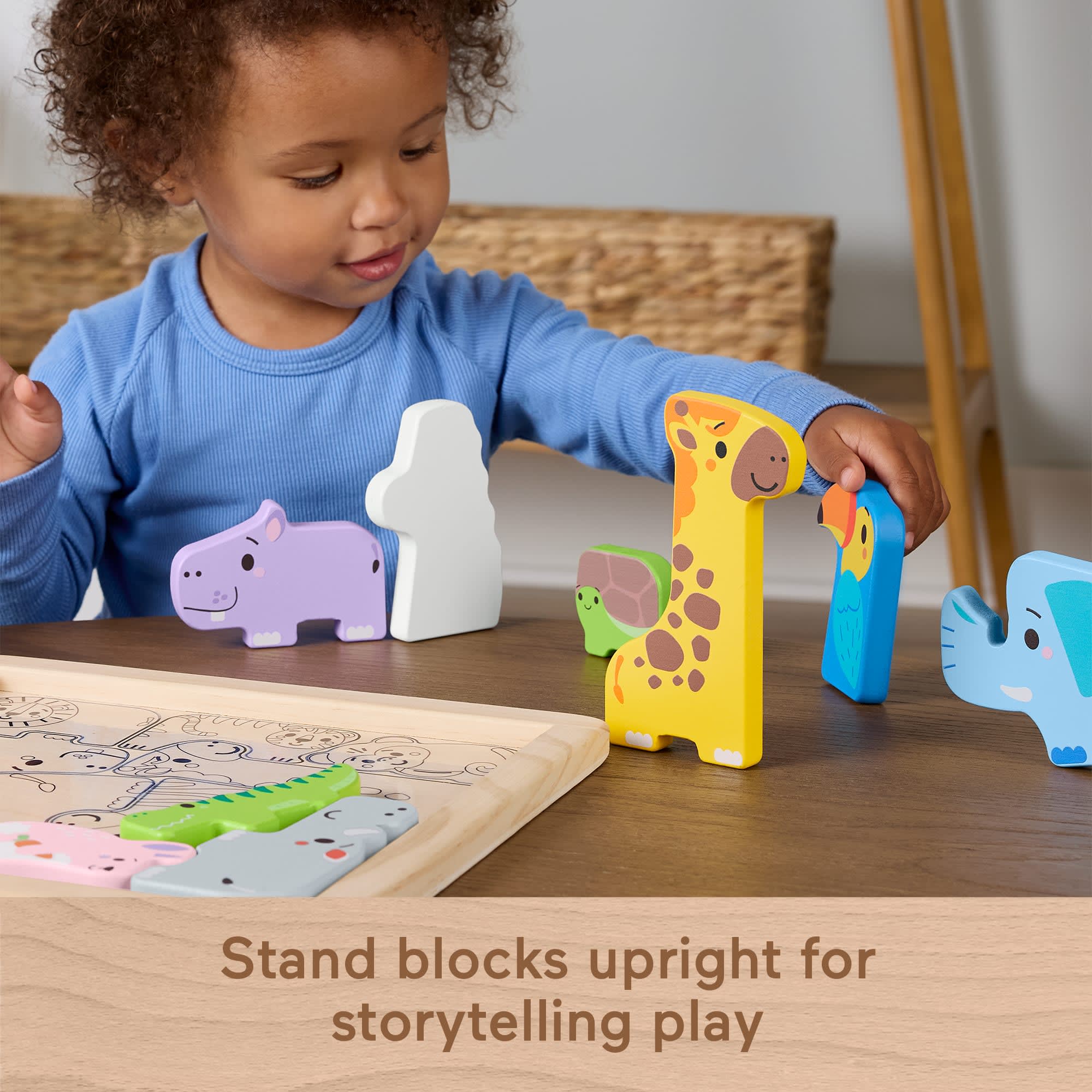 Fisher-Price Wooden Animal Puzzle, Shape-Sorting Activity For Kids, 12 Wood Blocks - Image 4