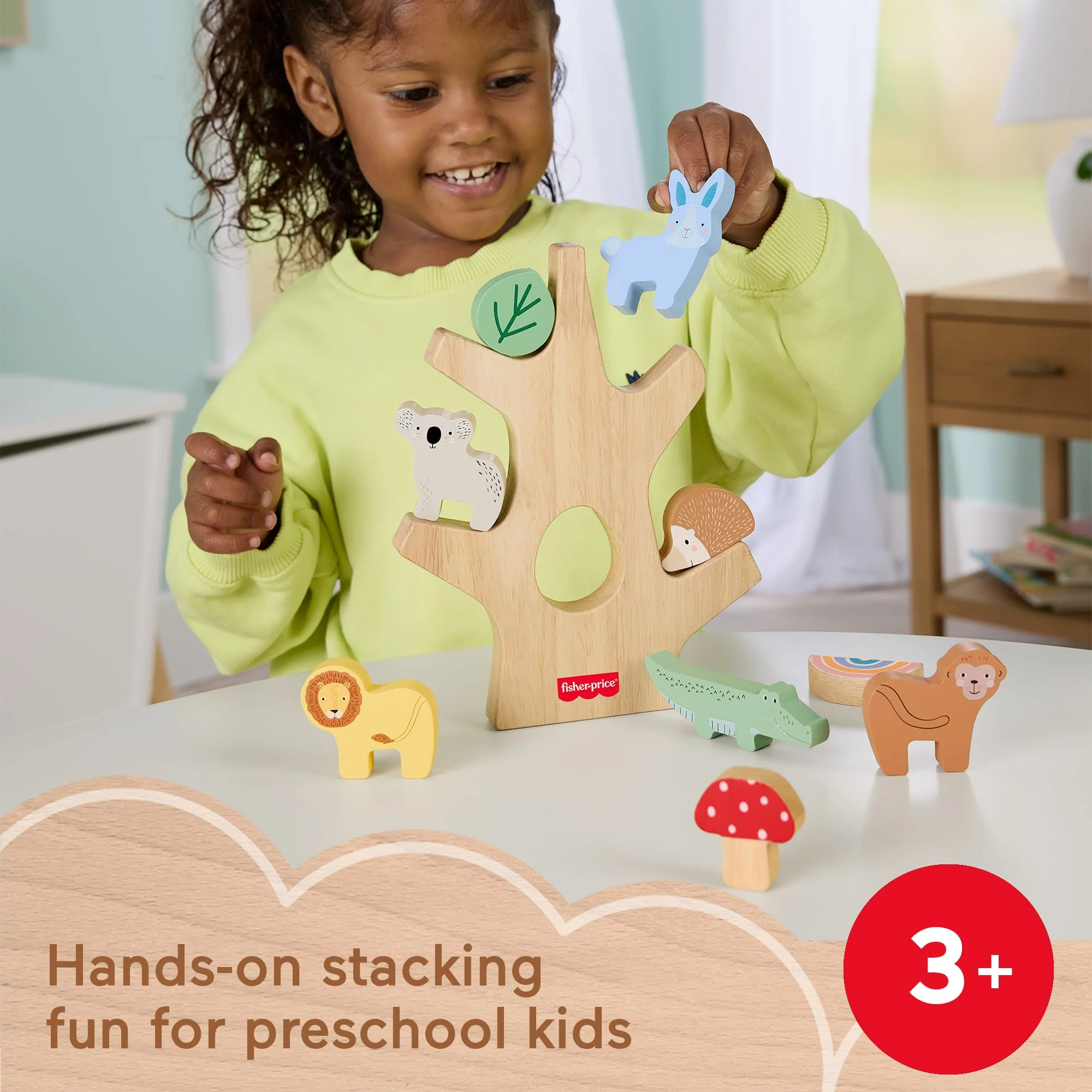 Fisher-Price Wooden Balance Tree Preschool Stacking Activity Toy, 10 Wood Pieces - Image 2