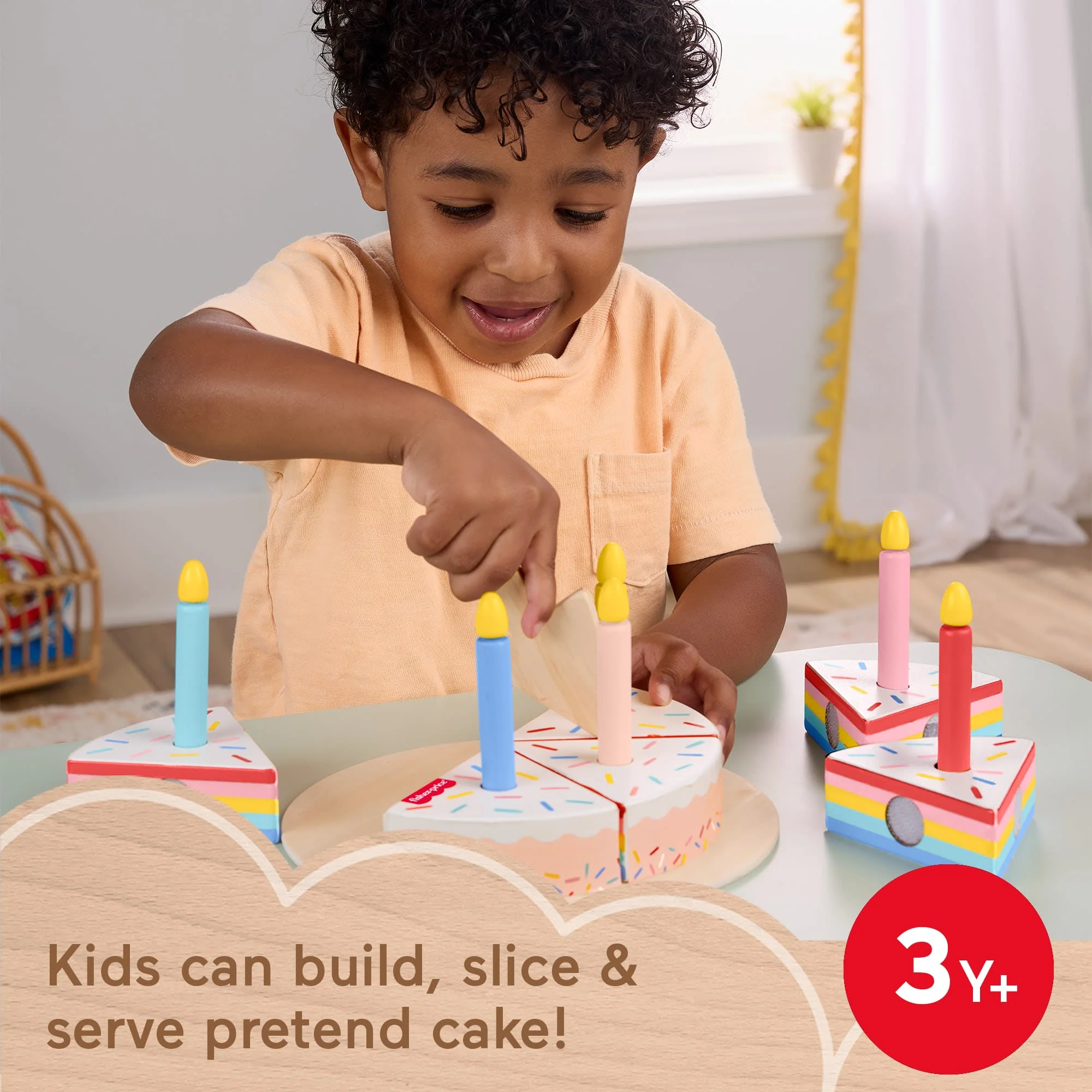 Fisher-Price Wooden Cake, Pretend Food Decorating Set For Preschool Kids, 14 Wood Pieces - Image 2