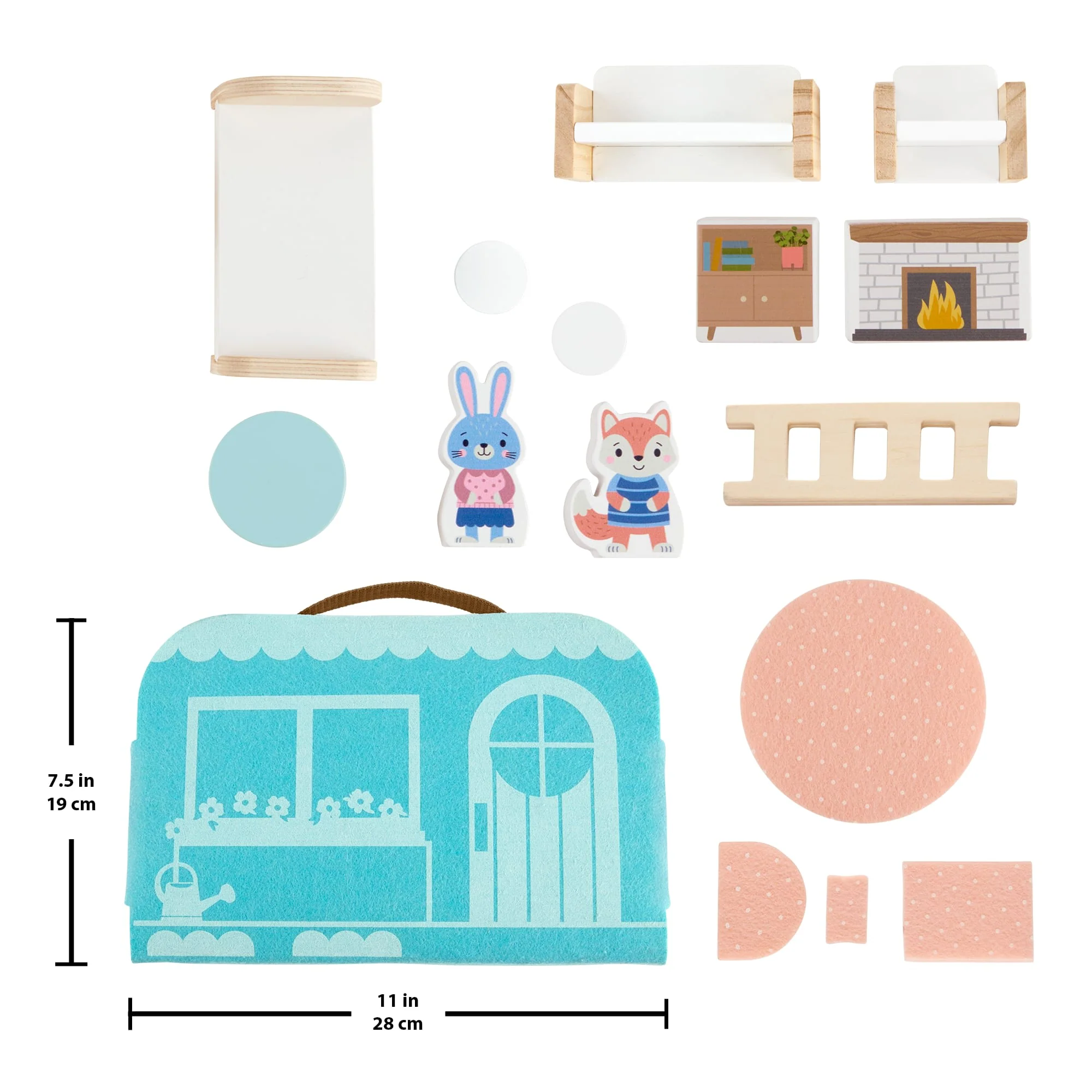 Fisher-Price Wooden Carry Along Dollhouse Portable Playset For Preschool Kids, 15 Pieces - Image 6