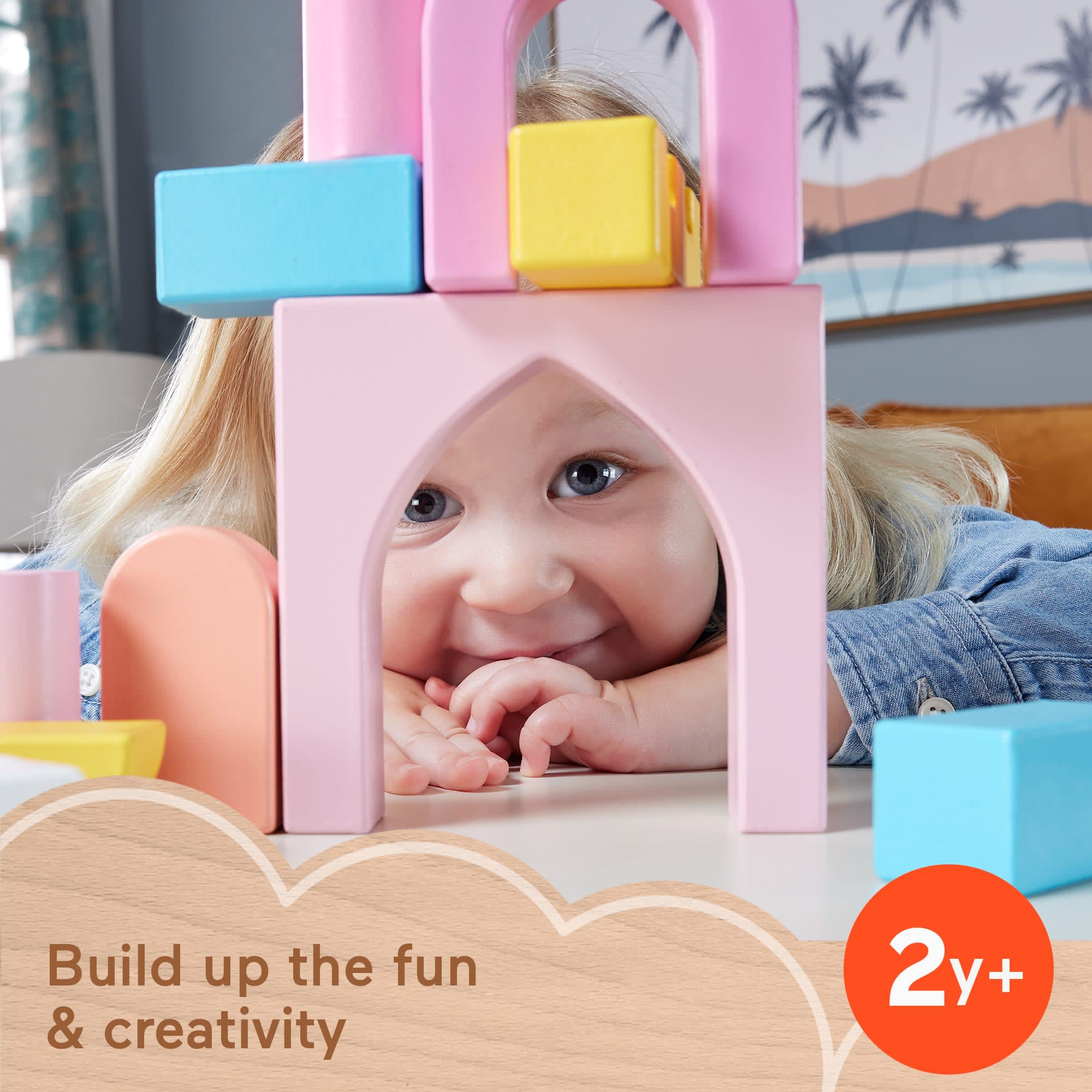 Fisher-Price Wood Toddler Toy Castle Block Set, 28 Wooden Pieces For Stacking Developmental Play Preschool Kids Ages 2+ Years - Image 2