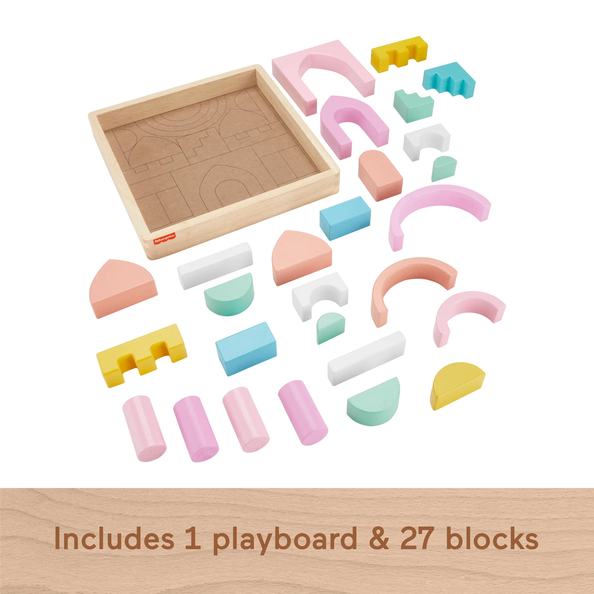 Fisher-Price Wooden Castle Block Set Toddler Stacking Toy, 28 Wood Pieces - Image 5