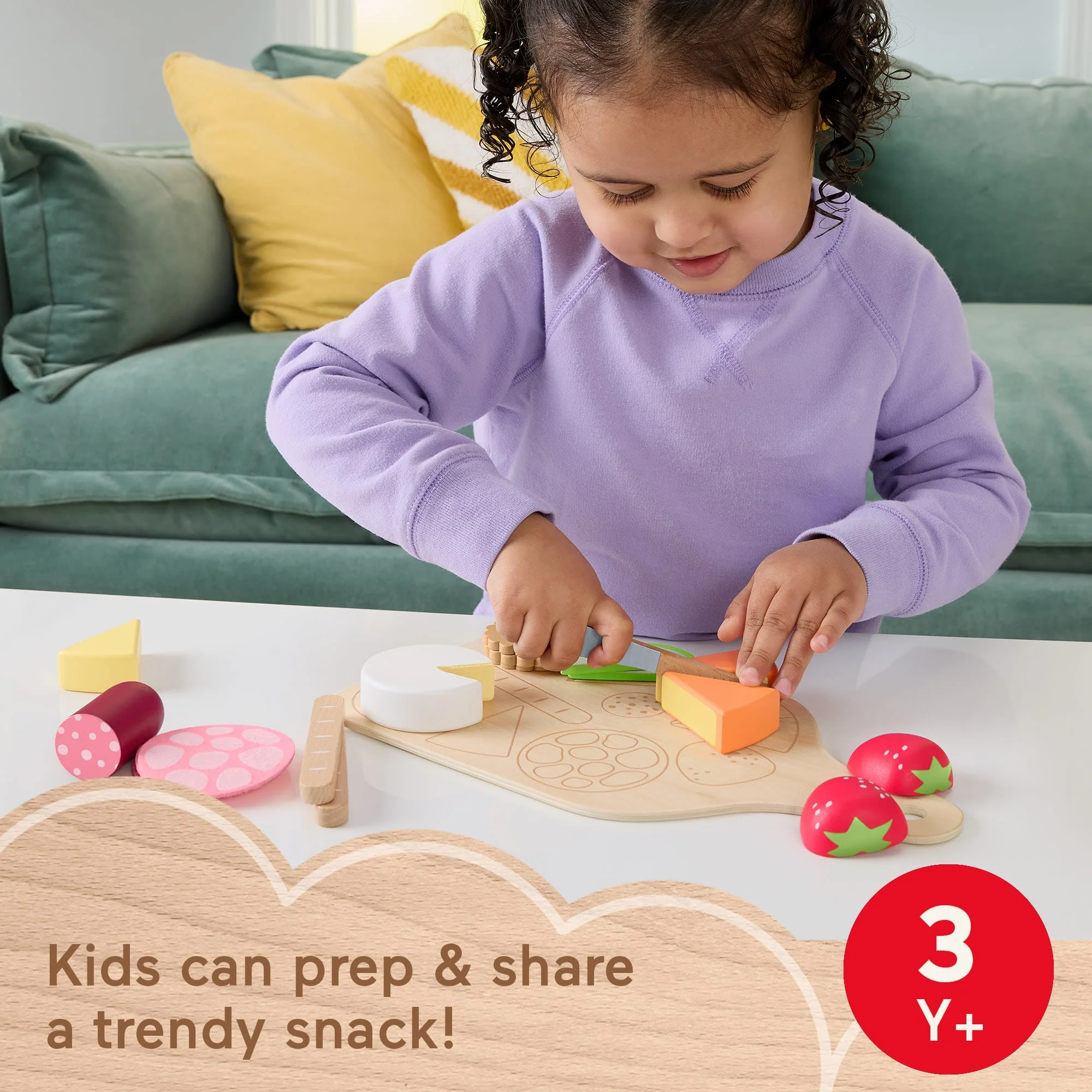 Fisher-Price Wooden Charcuterie Board Pretend Playset For Kids With 19 Wood & Fabric Pieces - Image 2