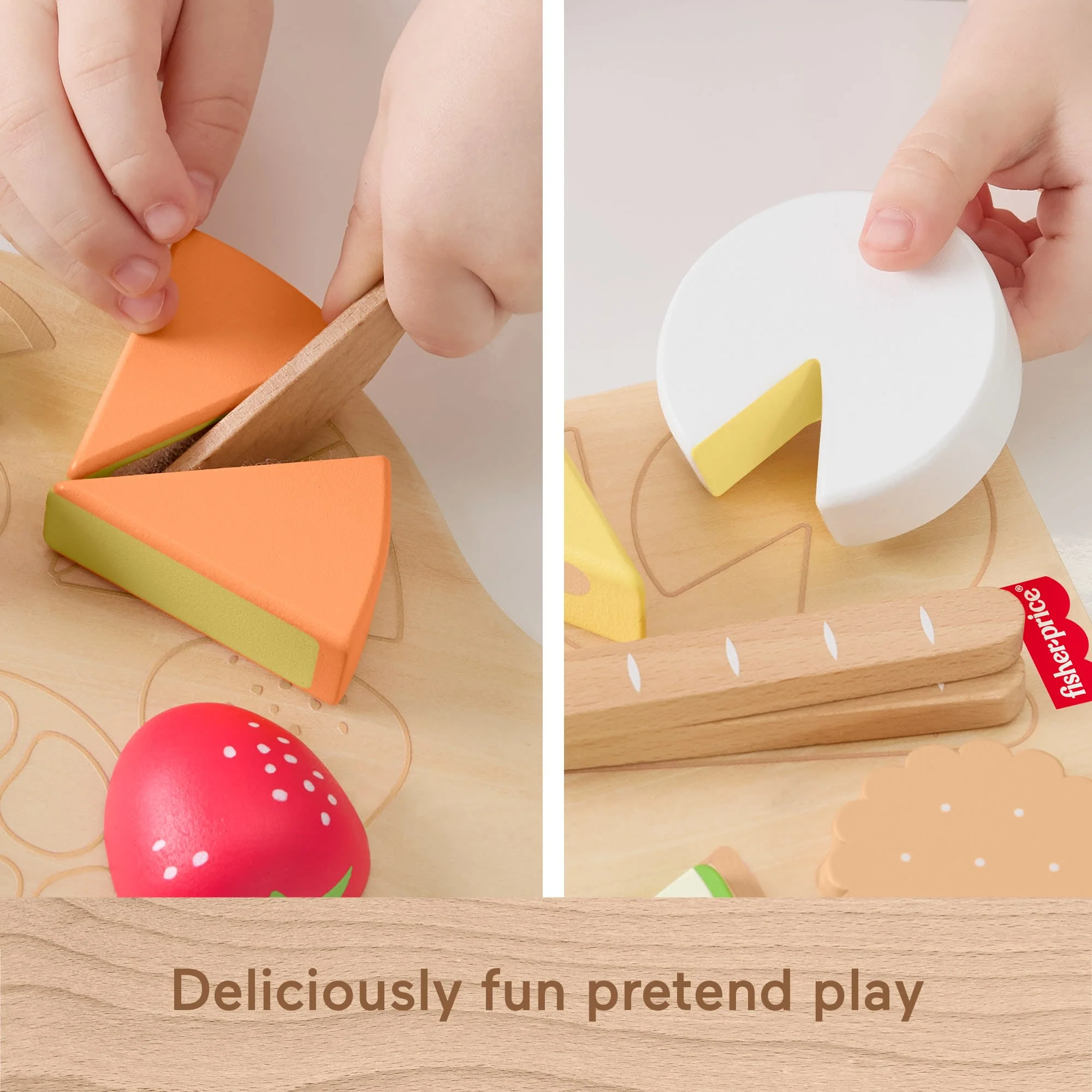 Fisher-Price Wooden Charcuterie Board Pretend Playset For Kids With 19 Wood & Fabric Pieces - Image 3