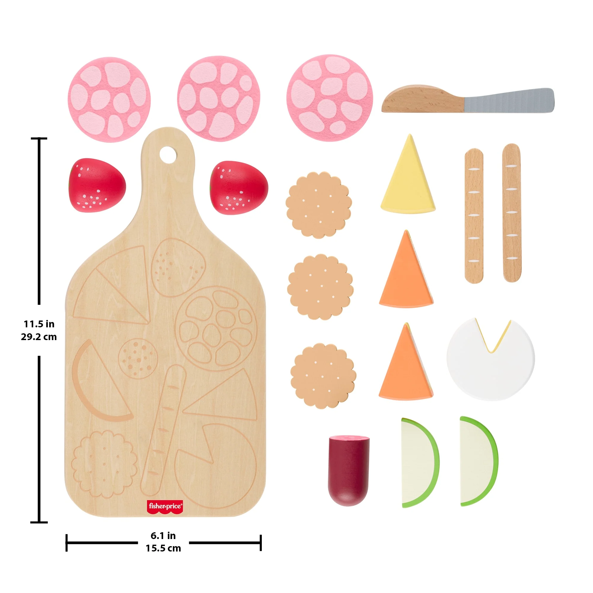 Fisher-Price Wooden Charcuterie Board Pretend Playset For Kids With 19 Wood & Fabric Pieces - Image 5