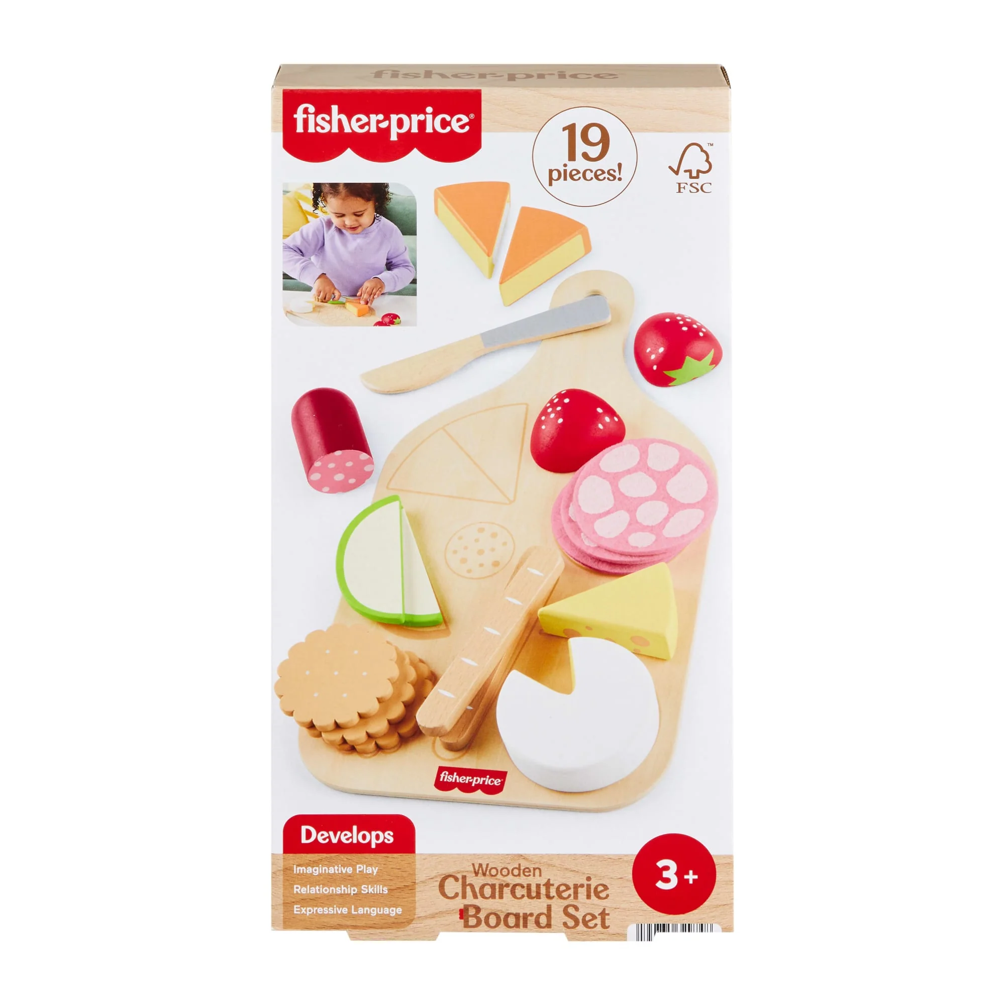 Fisher-Price Wooden Charcuterie Board Pretend Playset For Kids With 19 Wood & Fabric Pieces - Image 6
