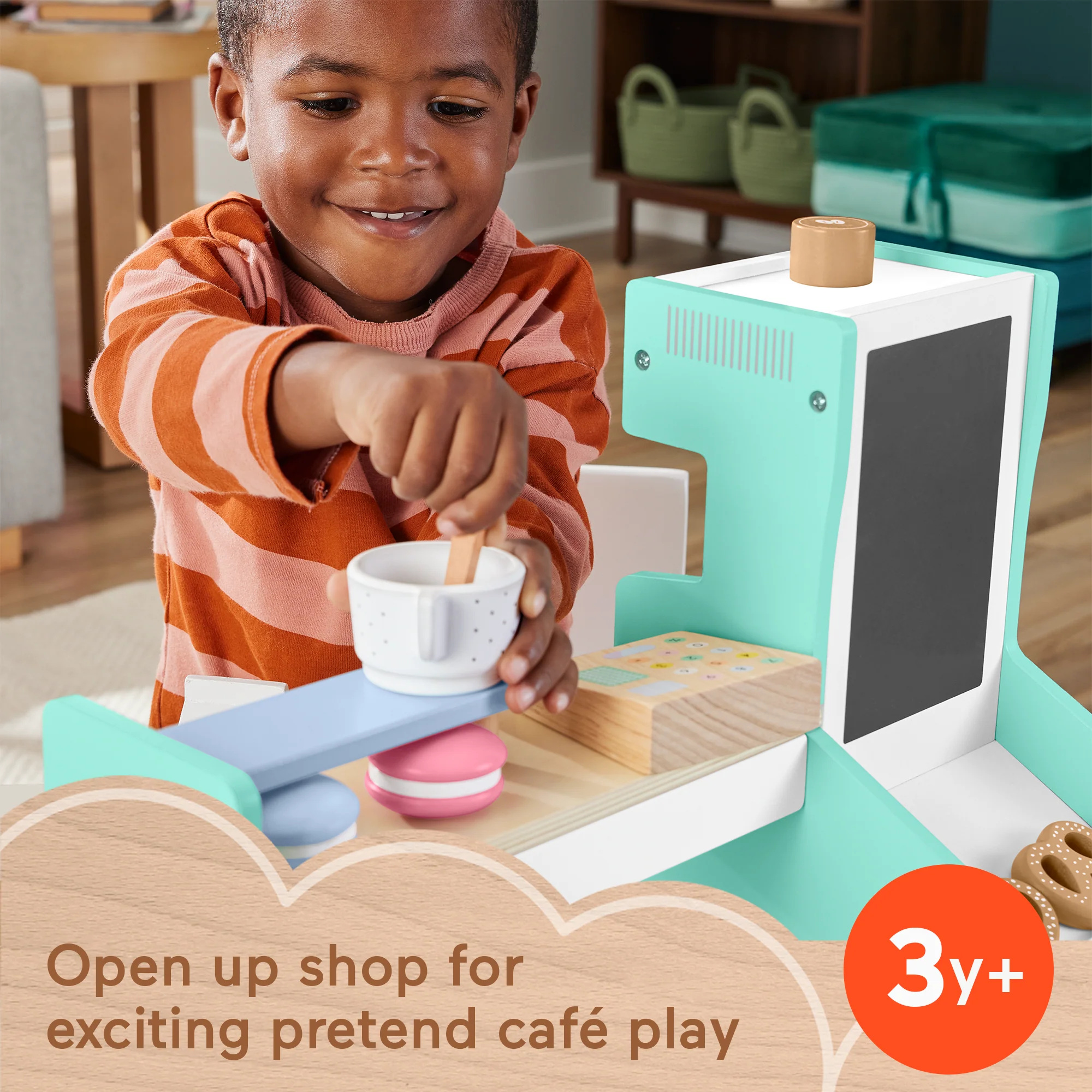 Fisher-Price Wooden Coffee Shop Set For Preschool Pretend Play, 20 Wood Pieces - Image 2