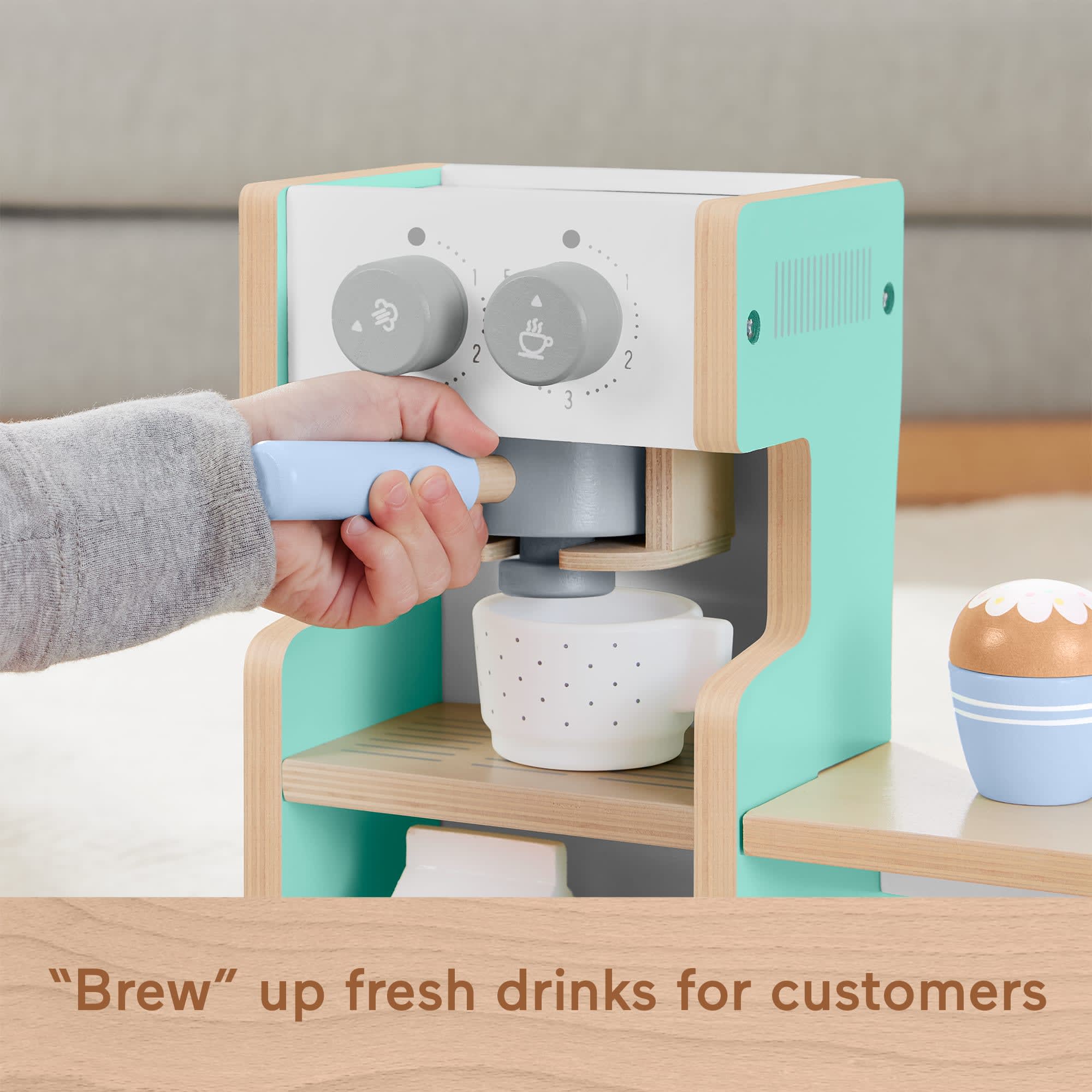 Fisher-Price Wooden Coffee Shop Set For Preschool Pretend Play, 20 Wood Pieces - Image 3