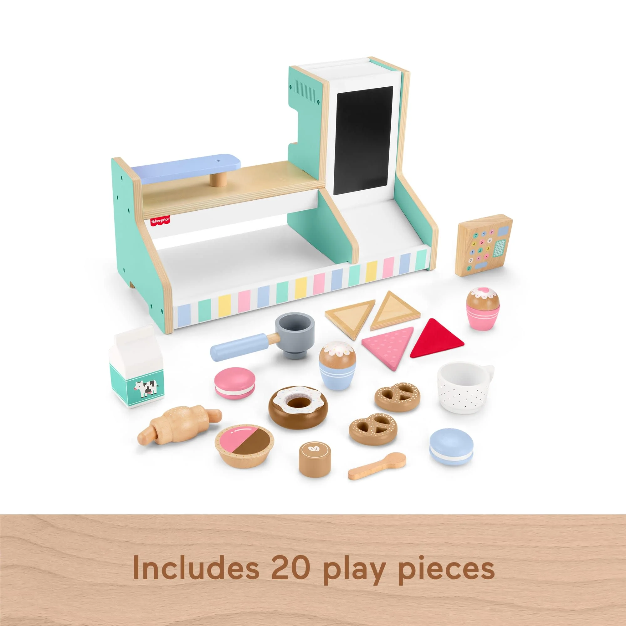 Fisher-Price Wooden Coffee Shop Set For Preschool Pretend Play, 20 Wood Pieces - Image 5