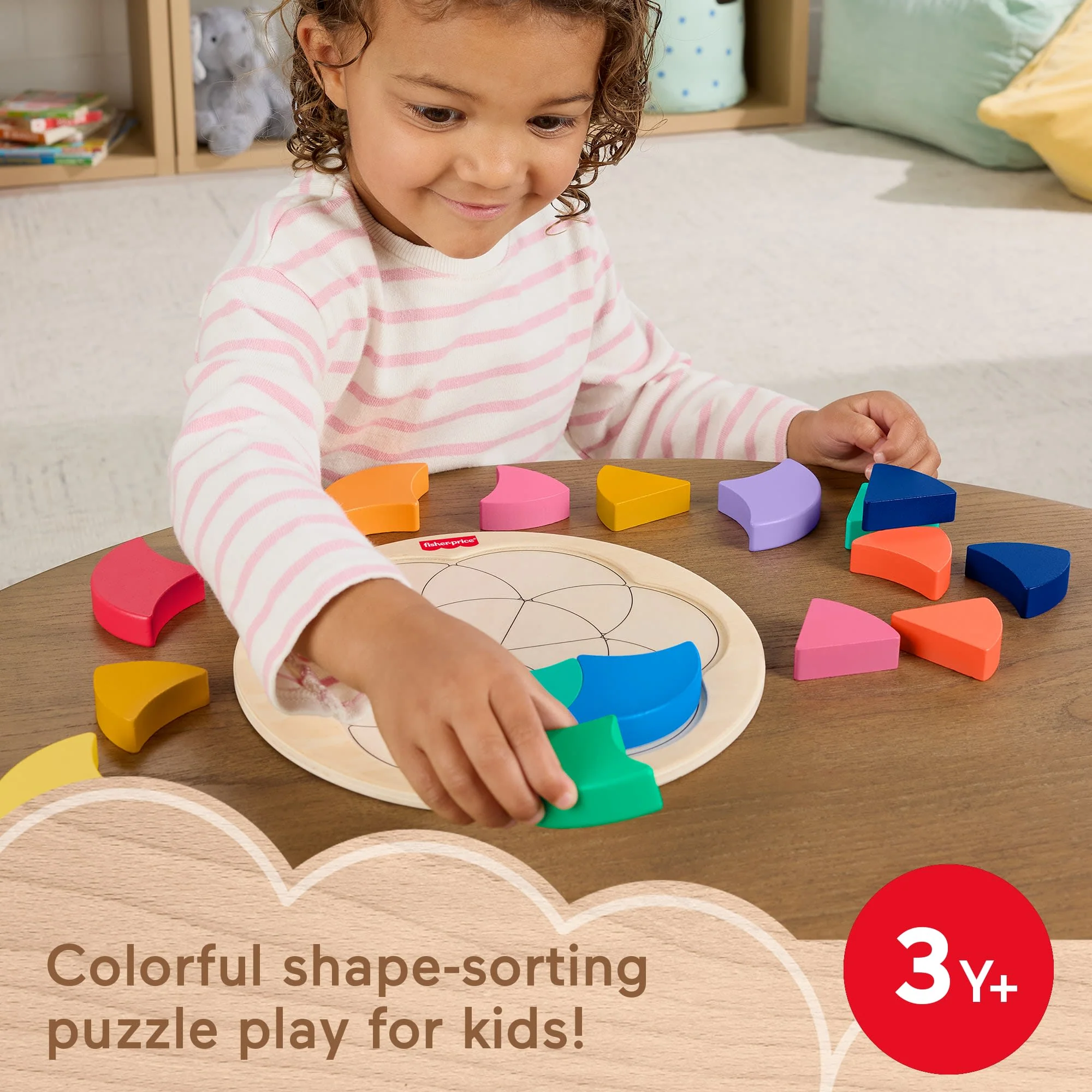 Fisher-Price Wooden Color Wheel Puzzle, Shape-Sorting Play For Preschool Kids, 19 Wood Pieces - Image 2