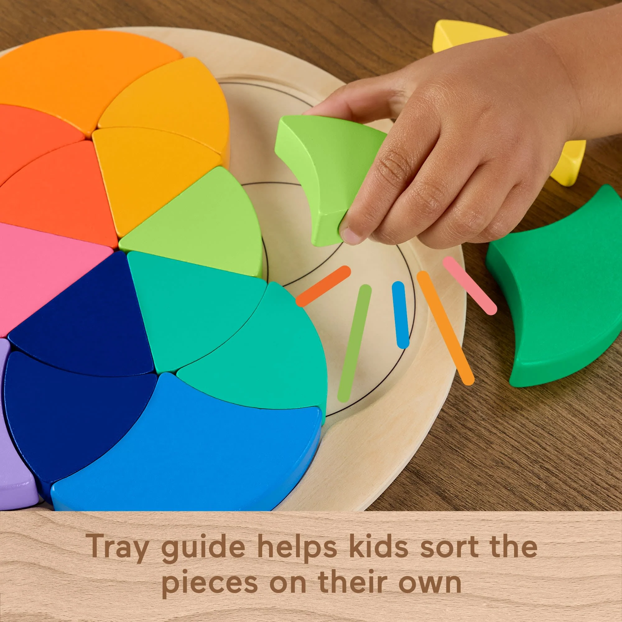 Fisher-Price Wooden Color Wheel Puzzle, Shape-Sorting Play For Preschool Kids, 19 Wood Pieces - Image 4