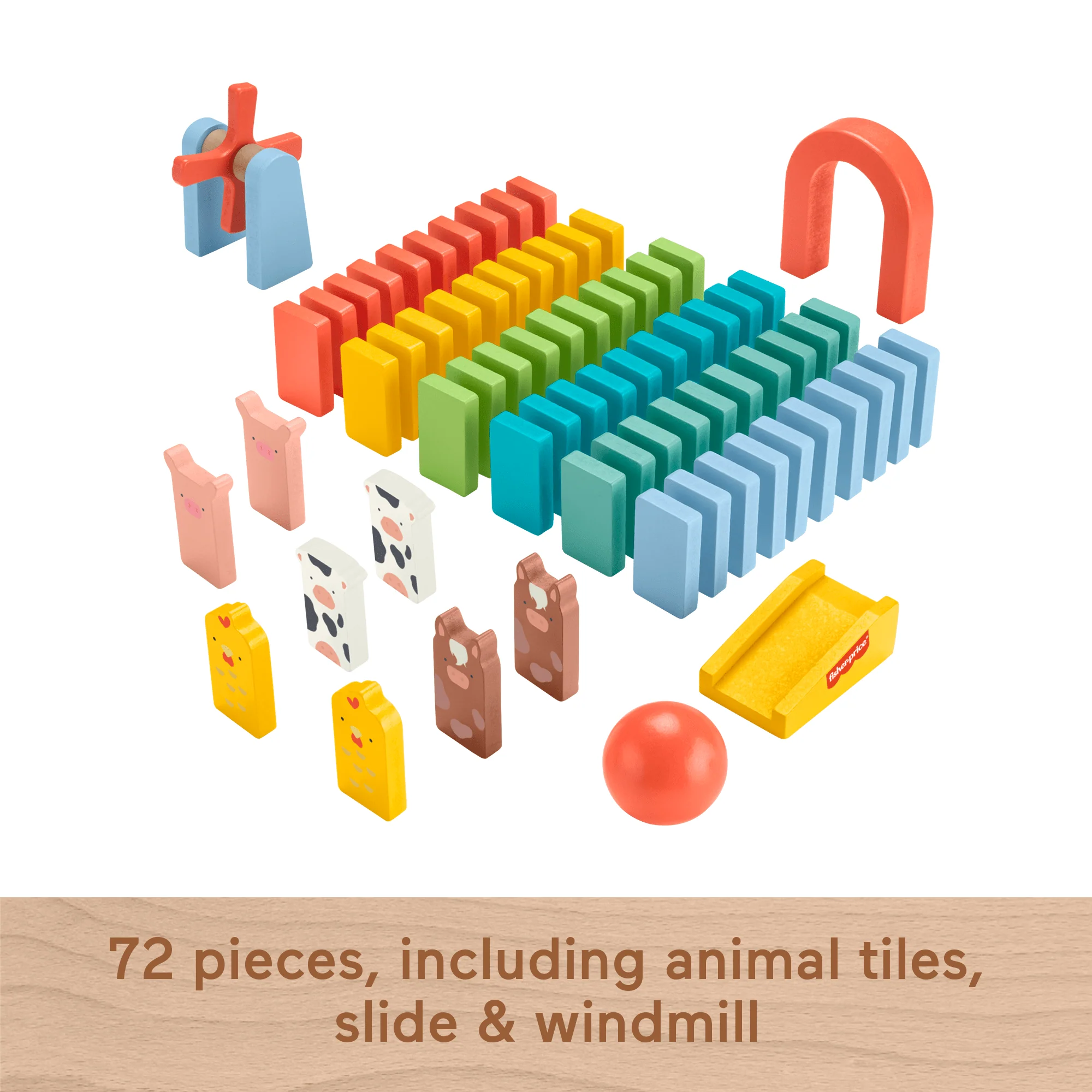 Fisher-Price Wood Preschool Game Domino Run Playset, 72-Piece Wooden Building Set For Kids Ages 3+ Years - Image 4