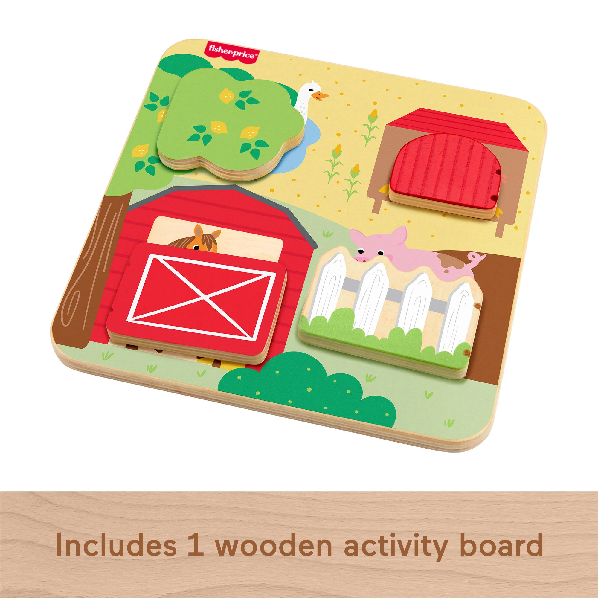 Fisher-Price Wooden Farm Animal Board Busy Activity Toy For Baby & Toddler, 1 Wood Piece - Image 4