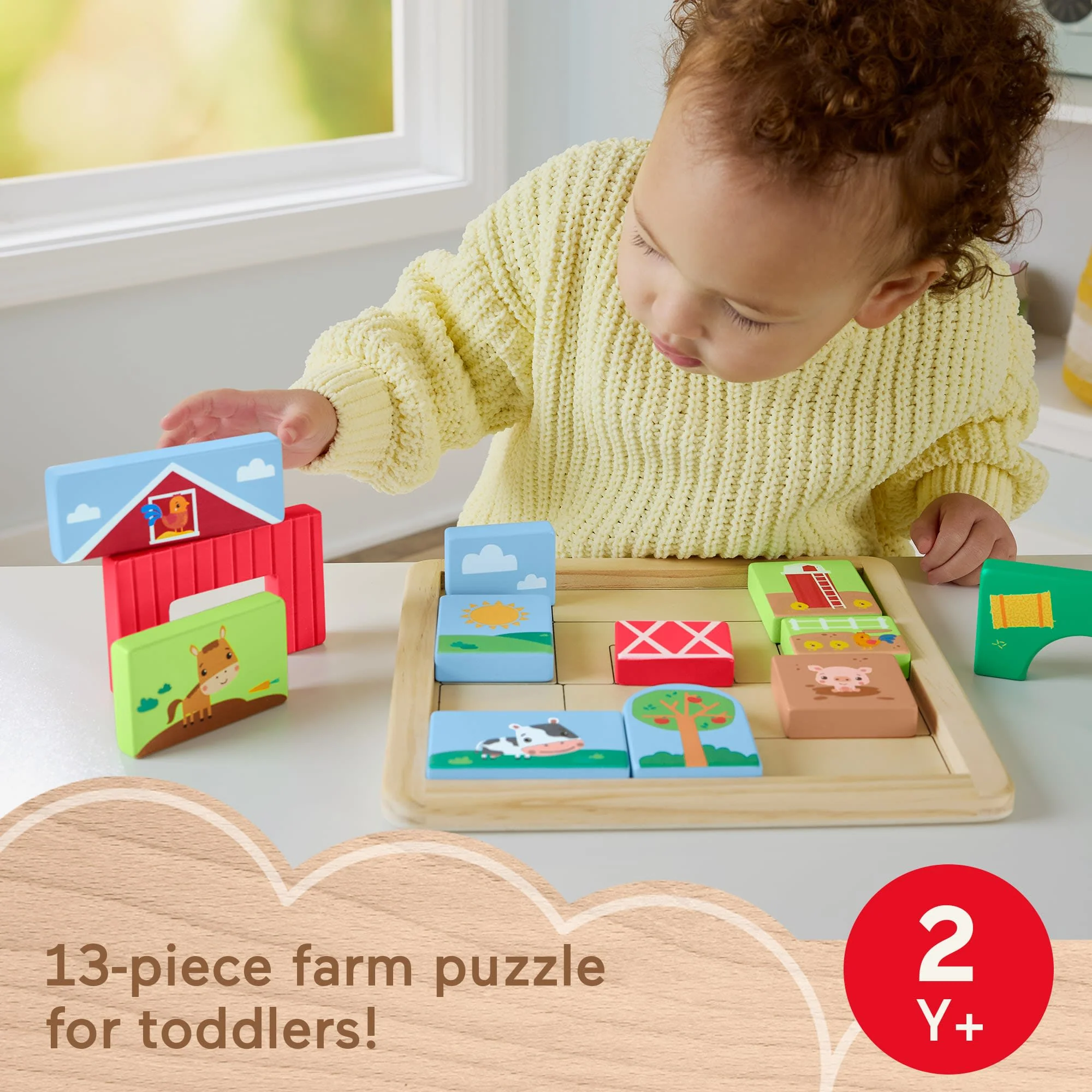 Fisher-Price Wooden Farm Blocks Puzzle Activity Toy For Toddlers & Kids, 14 Wood Pieces - Image 2