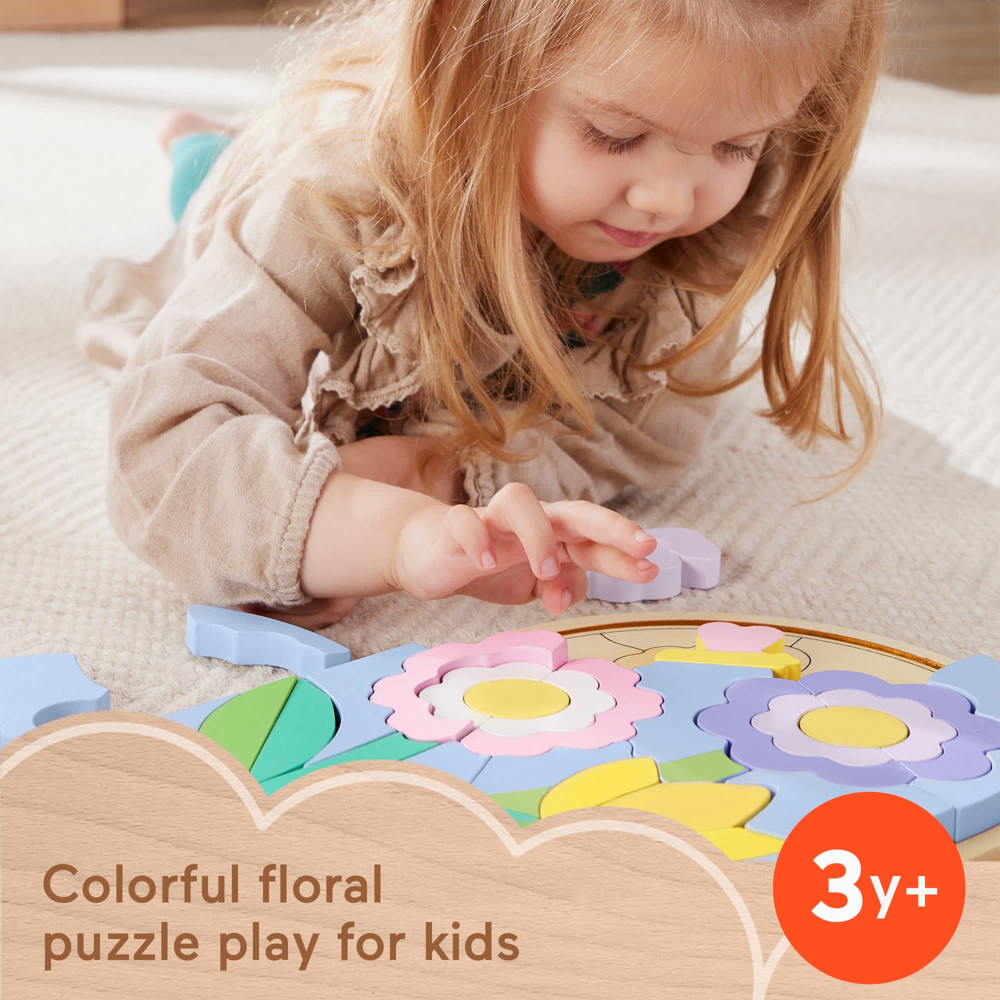 Fisher-Price Wooden Flower Puzzle Blocks For Preschool Kids, 37 Wood Pieces - Image 2
