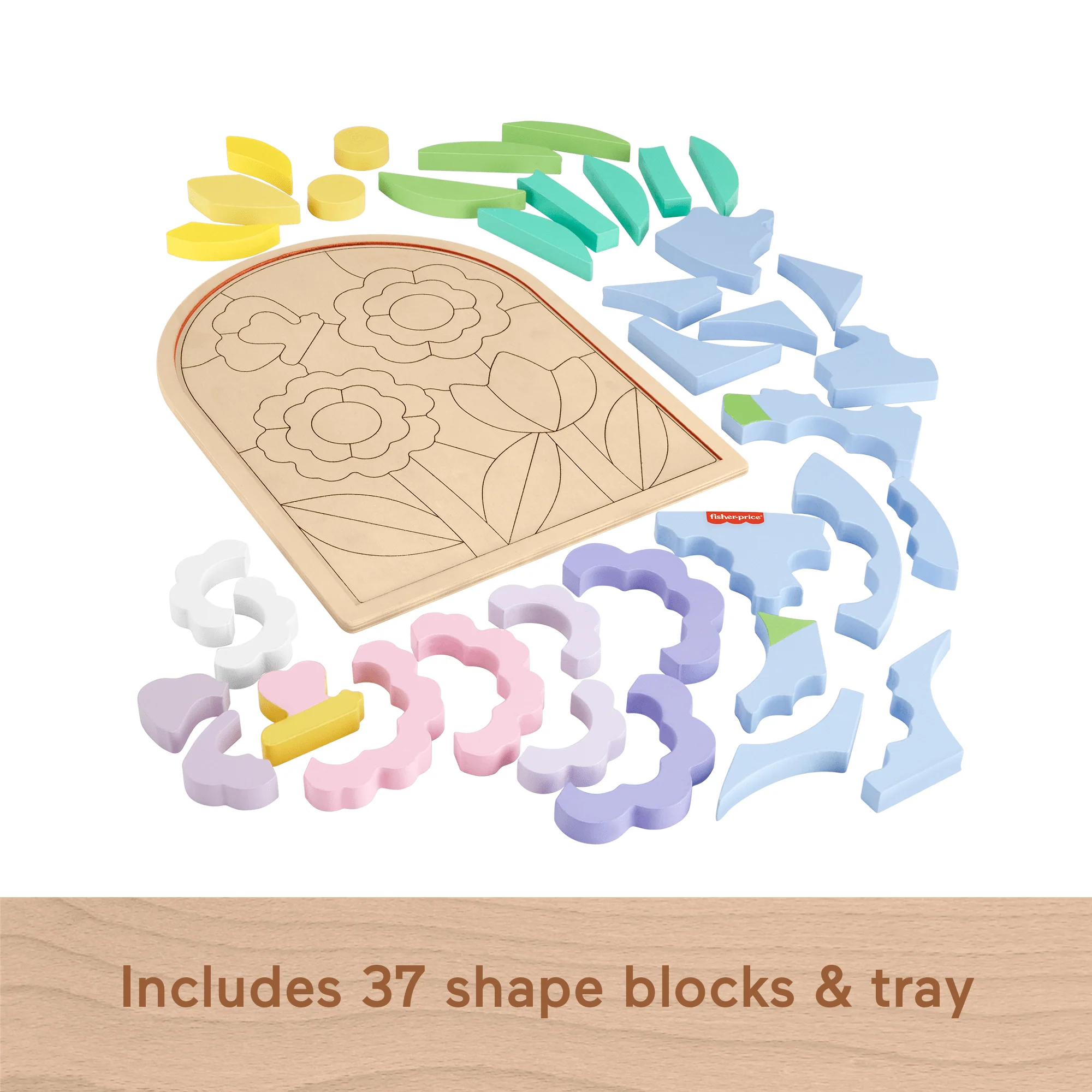 Fisher-Price Wooden Flower Puzzle Blocks For Preschool Kids, 37 Wood Pieces - Image 5