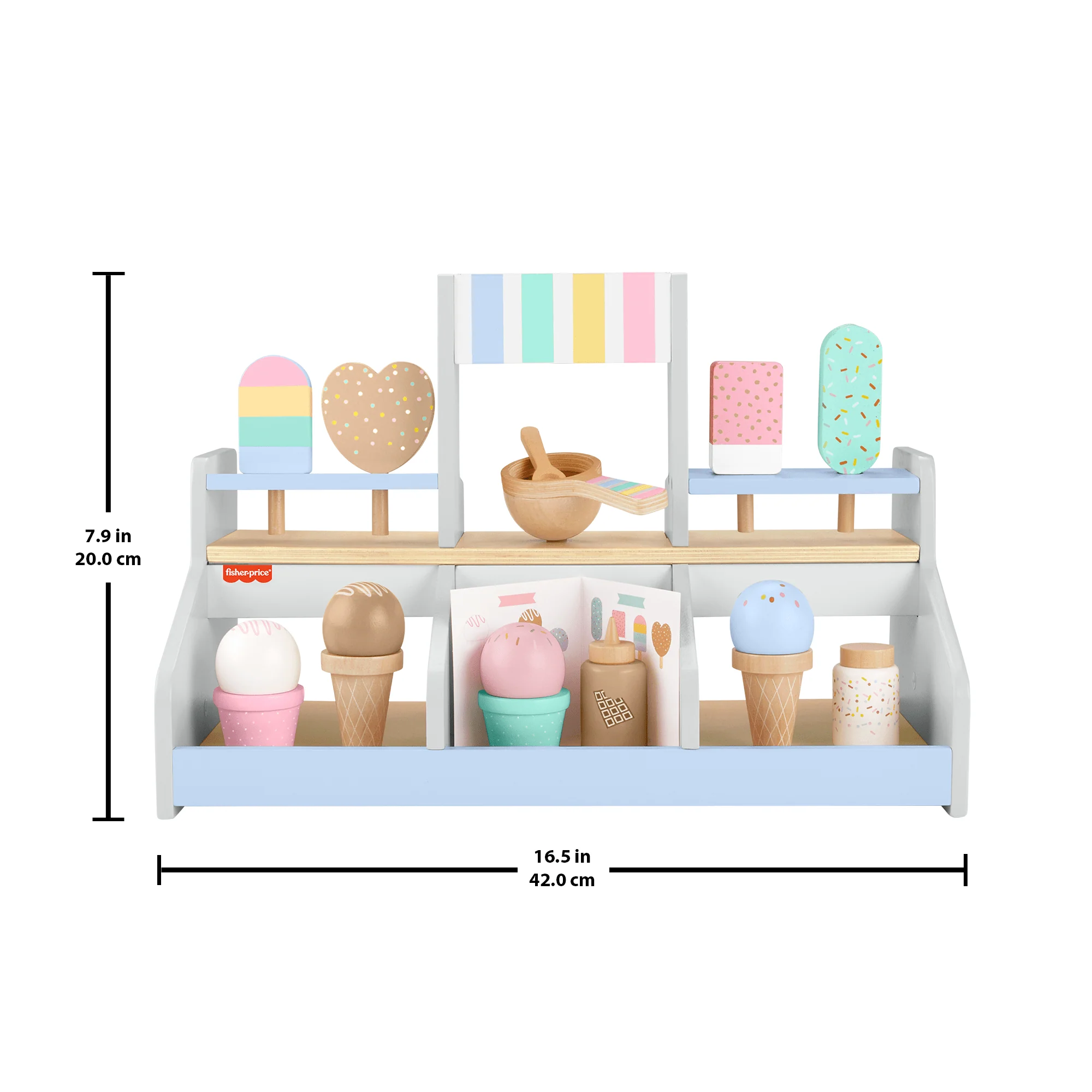 Fisher-Price Wooden Ice Cream Shop Set For Preschool Pretend Play, 18 Wood Pieces - Image 3