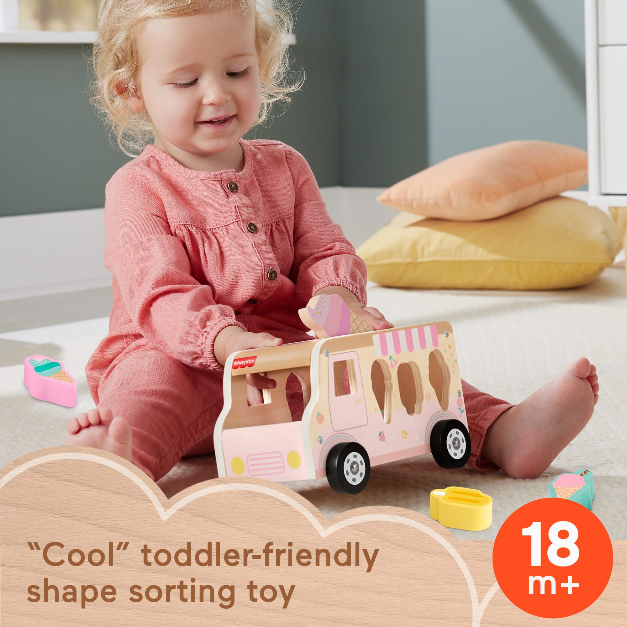 Fisher-Price Wooden Ice Cream Shape Sorter Set For Toddlers & Kids, 8 Wood Pieces - Image 2
