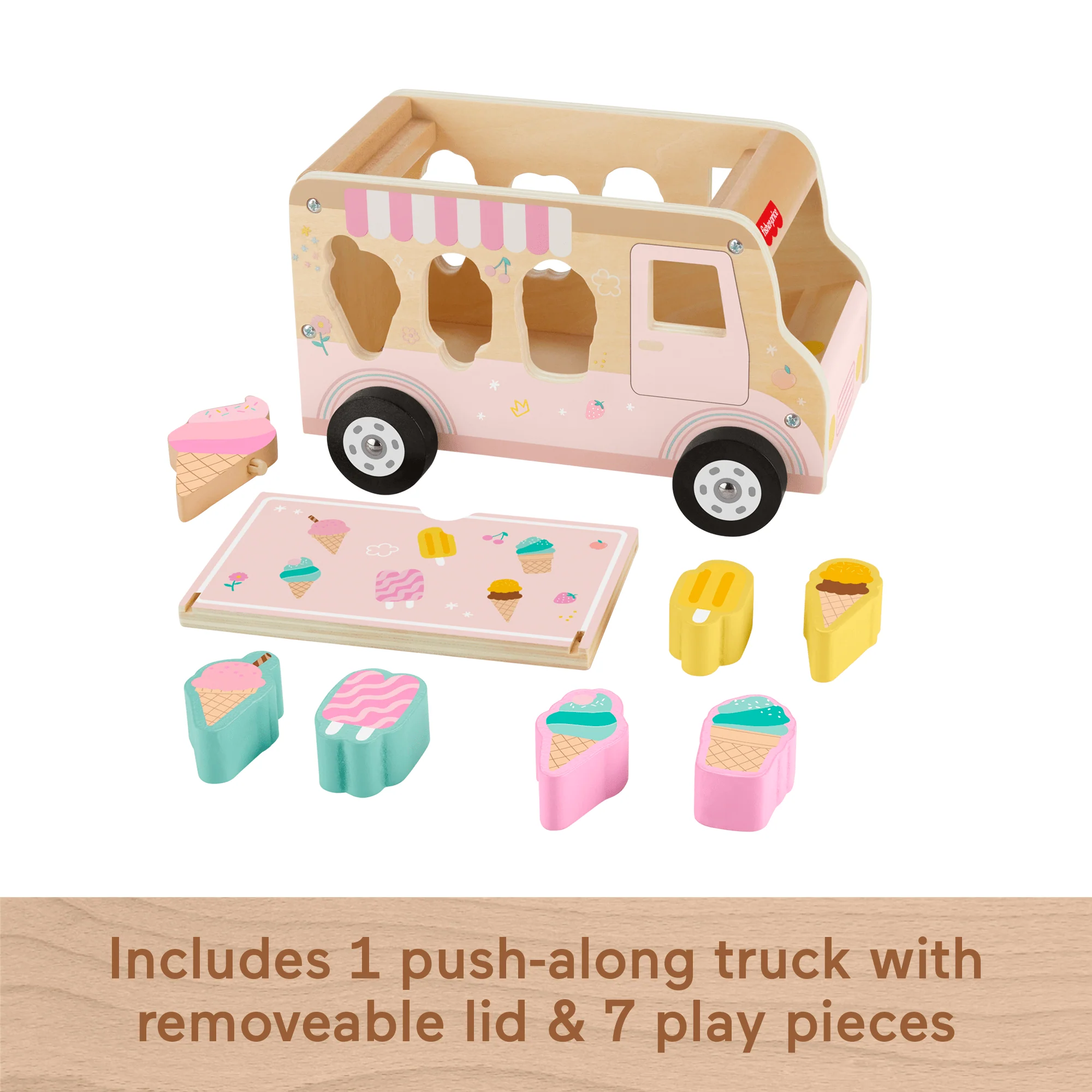 Fisher-Price Wooden Ice Cream Shape Sorter Set For Toddlers & Kids, 8 Wood Pieces - Image 5