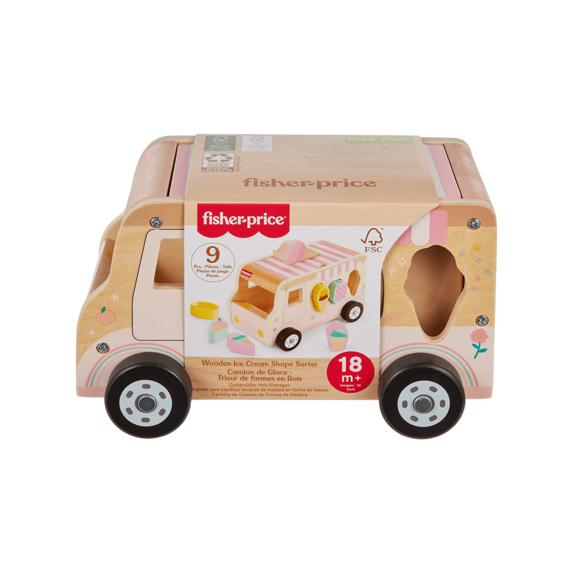 Fisher-Price Wooden Ice Cream Shape Sorter Set For Toddlers & Kids, 8 Wood Pieces - Image 6