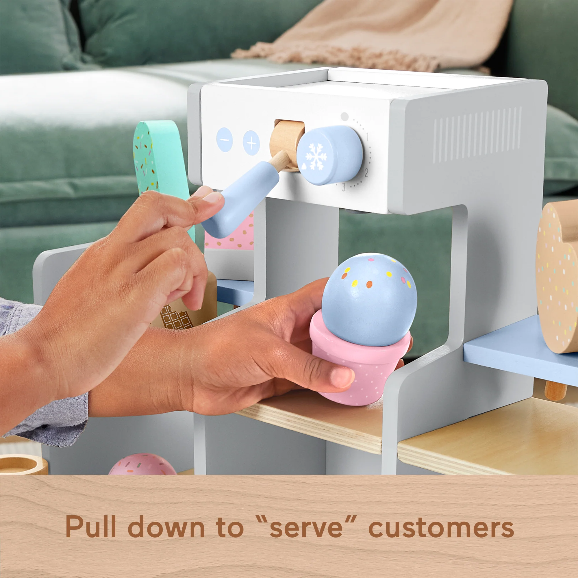 Fisher-Price Wooden Ice Cream Shop Set For Preschool Pretend Play, 18 Wood Pieces - Image 3