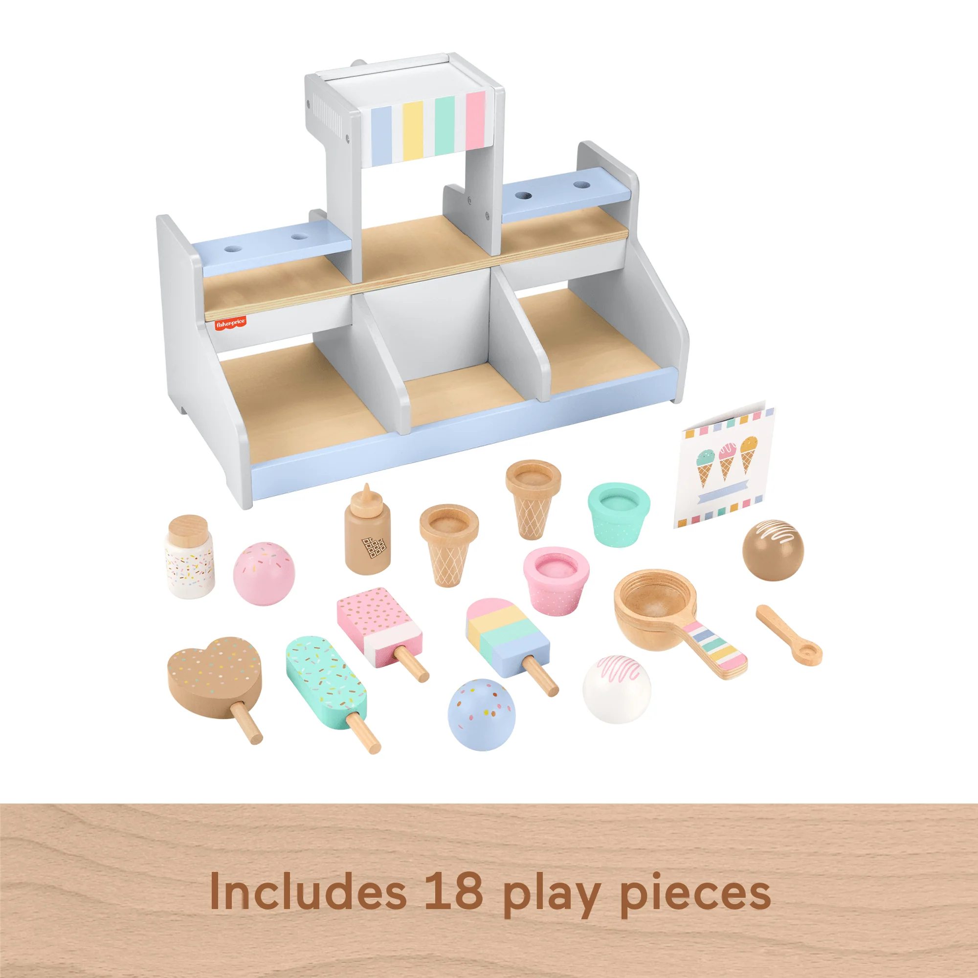 Fisher-Price Wooden Ice Cream Shop Set For Preschool Pretend Play, 18 Wood Pieces - Image 5