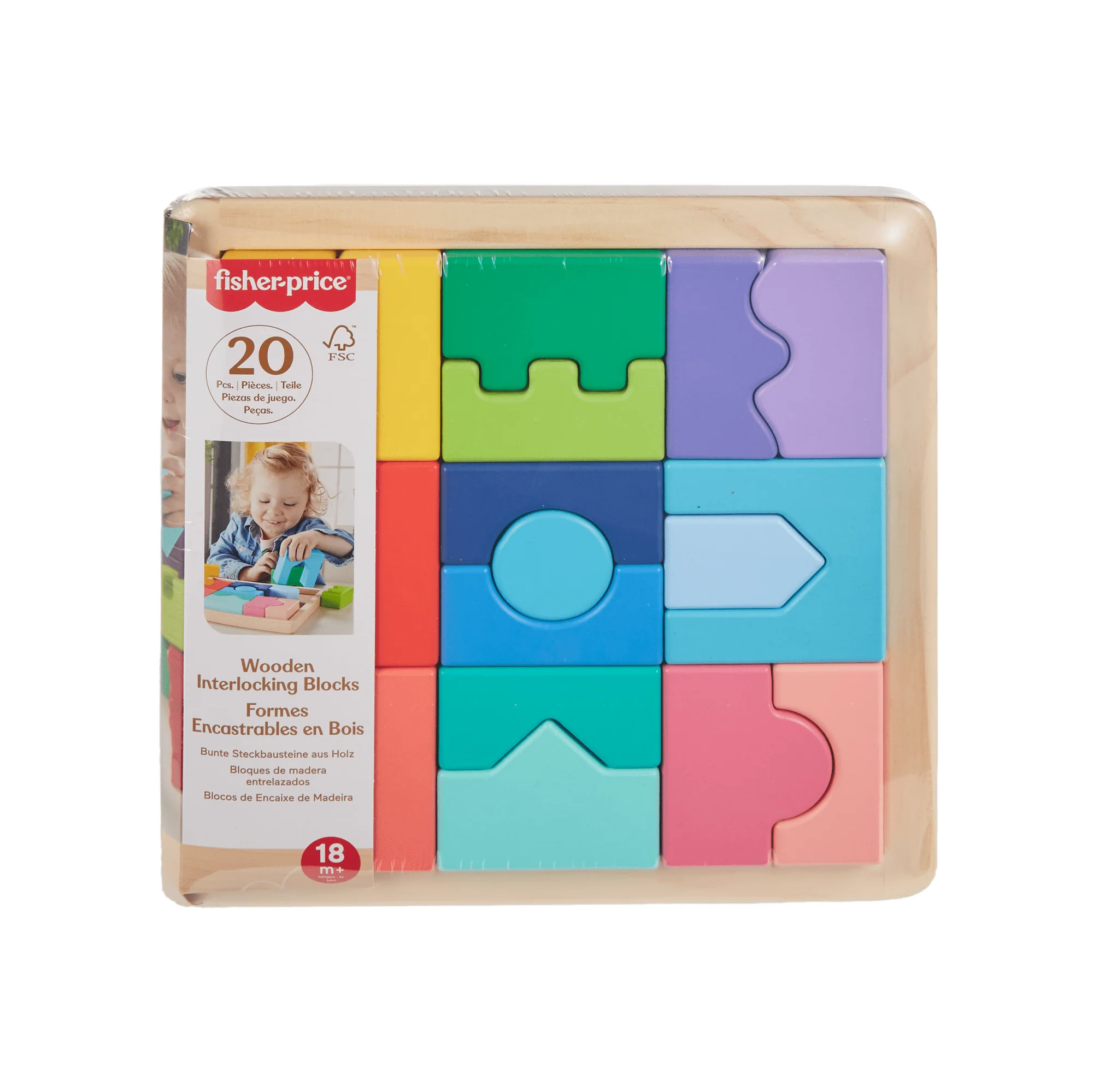 Fisher-Price Wooden interlocking Blocks Puzzle For Toddlers & Kids, 20 Wood Pieces - Image 6