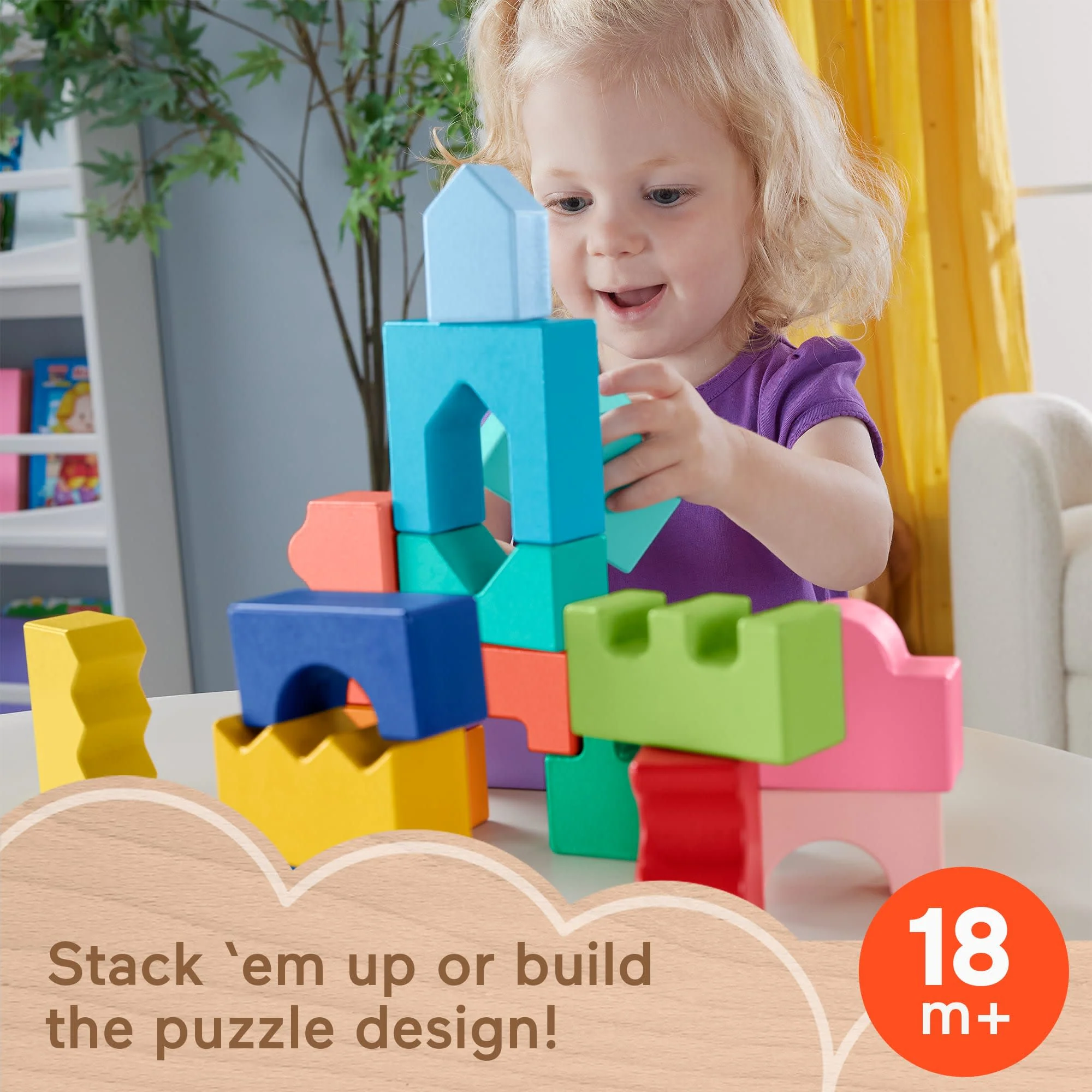 Fisher-Price Wood Toddler Toy Interlocking Blocks Stacking Jigsaw Puzzle With 20 Wooden Pieces For Kids Ages 18+ Months - Image 2