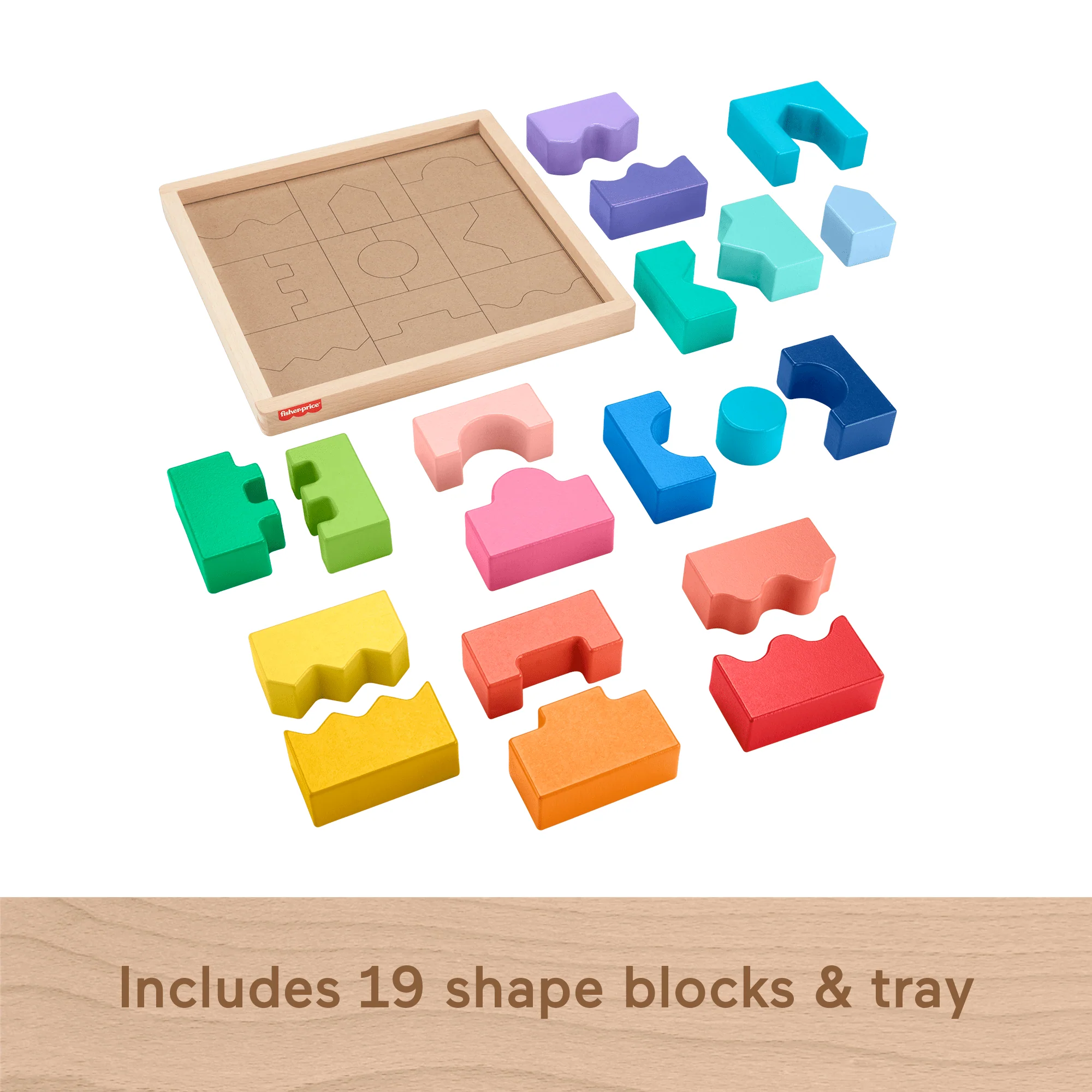 Fisher-Price Wood Toddler Toy Interlocking Blocks Stacking Jigsaw Puzzle With 20 Wooden Pieces For Kids Ages 18+ Months - Image 3