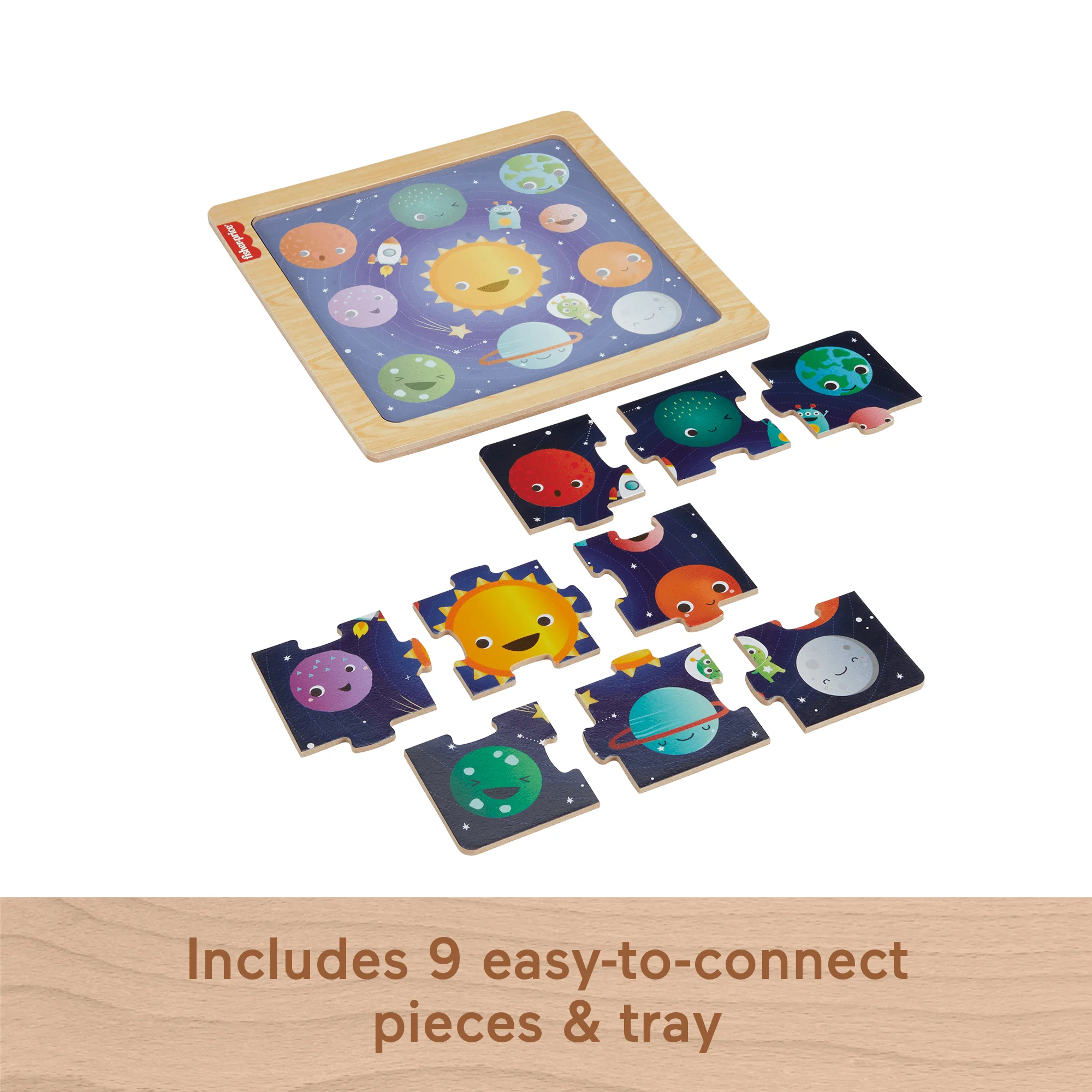 Fisher-Price Wooden Jigsaw Puzzle Space Theme For Toddlers & Preschool Kids, 9 Wood Pieces - Image 10