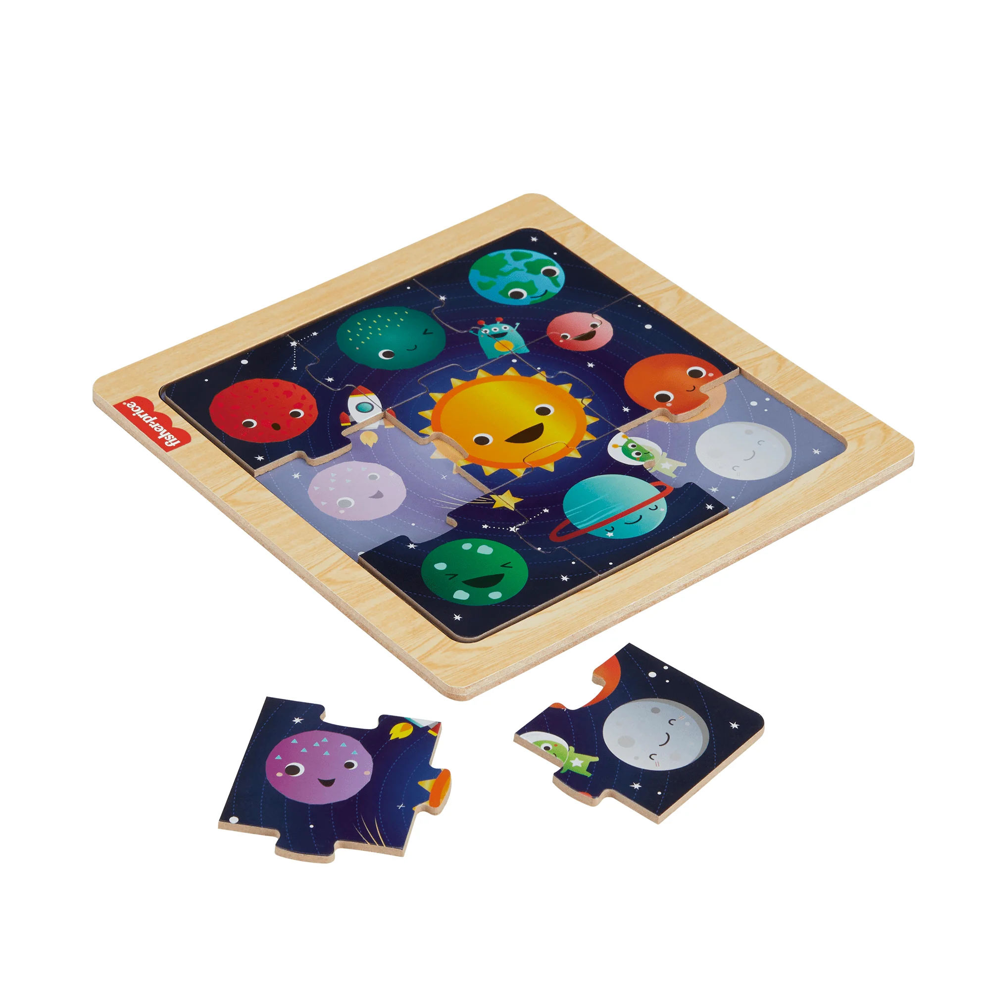 Fisher-Price Wooden Jigsaw Puzzle Space Theme For Toddlers & Preschool Kids, 9 Wood Pieces - Image 6