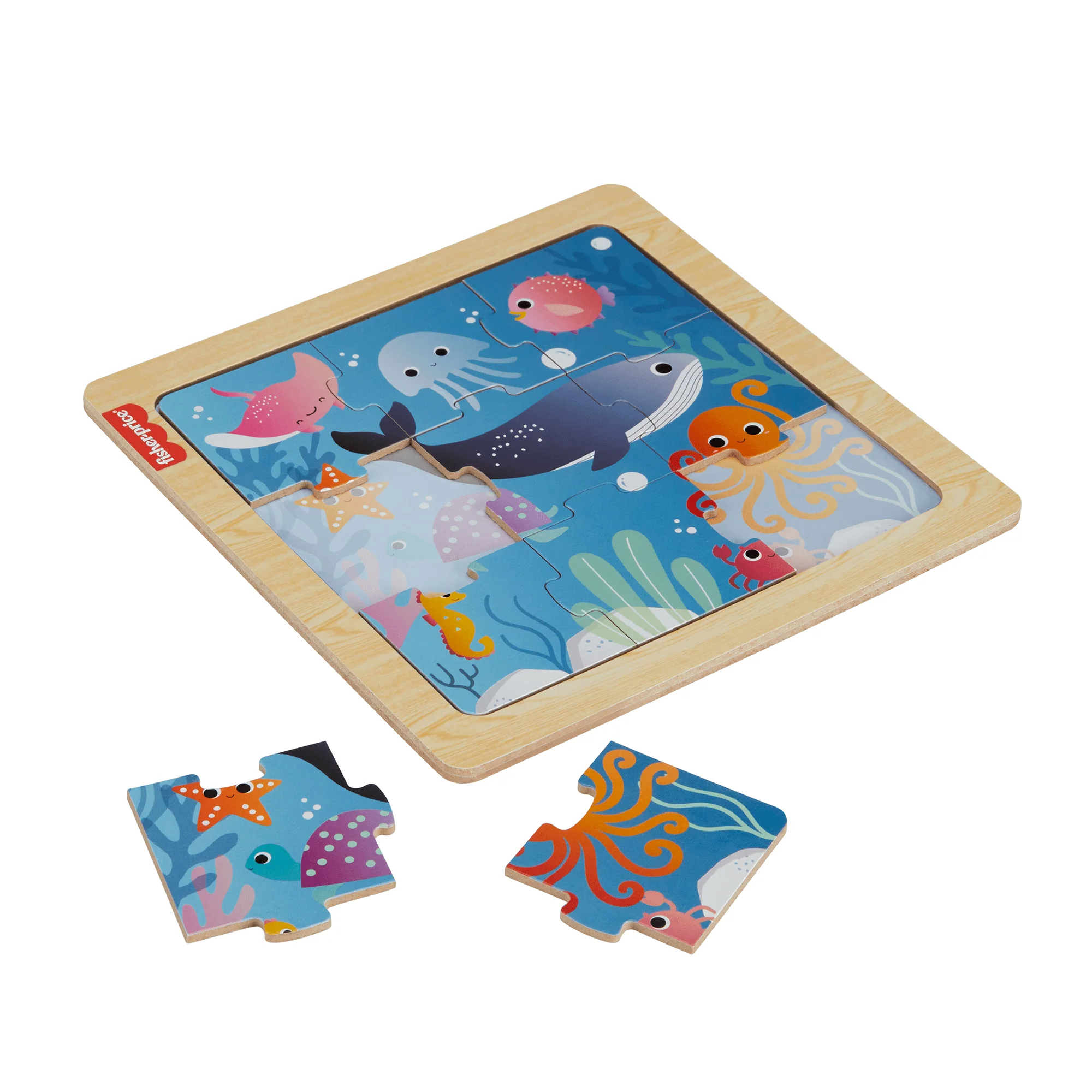 Fisher-Price Wooden Jigsaw Puzzle Ocean Sea Theme For Toddlers & Preschool Kids, 9 Wood Pieces - Image 5