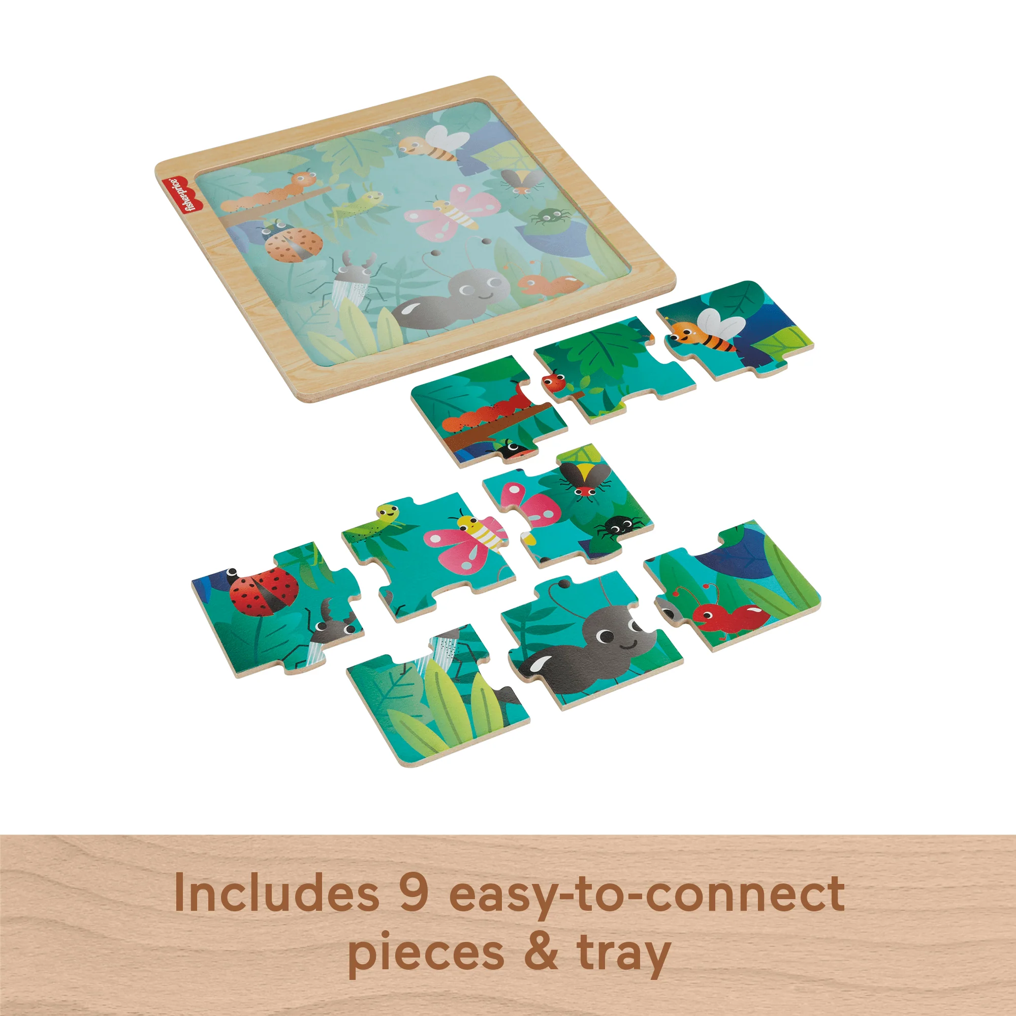 Fisher-Price Wooden Jigsaw Puzzle Jungle Theme For Toddlers & Preschool Kids, 9 Wood Pieces - Image 3