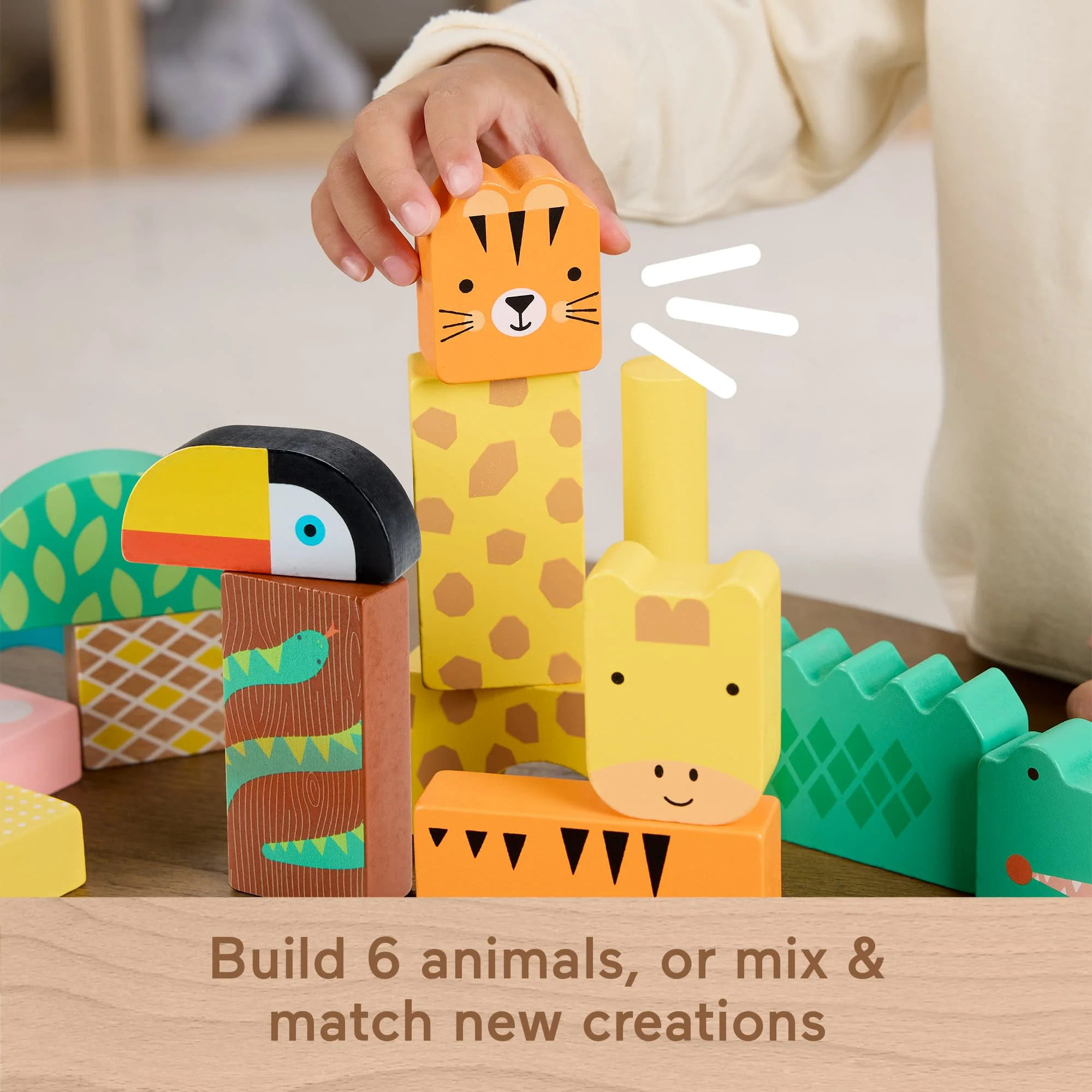 Fisher-Price Wooden Jungle Blocks, Animal-Themed Building Set For Toddlers, 50 Wood Pieces - Image 4