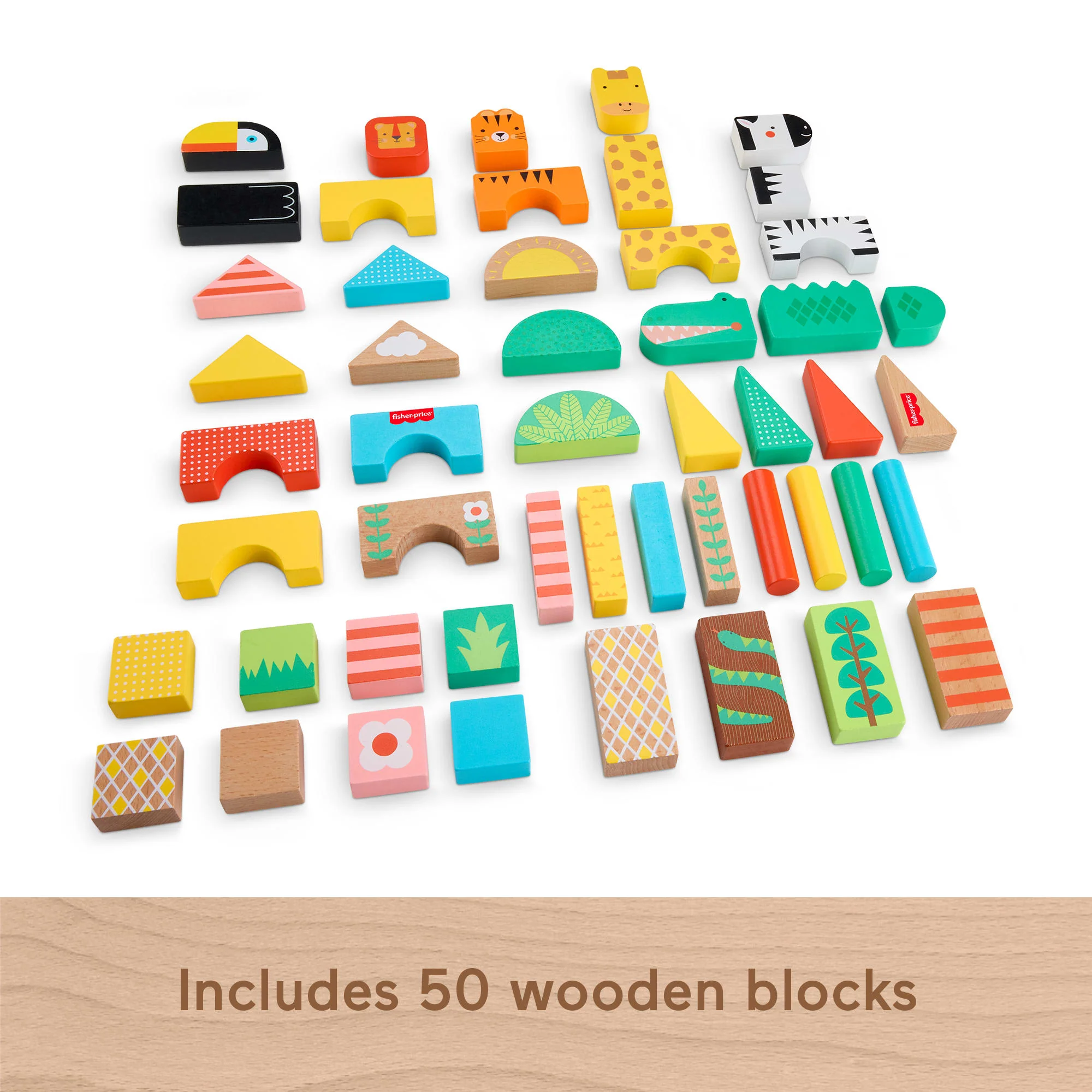 Fisher-Price Wooden Jungle Blocks, Animal-Themed Building Set For Toddlers, 50 Wood Pieces - Image 5